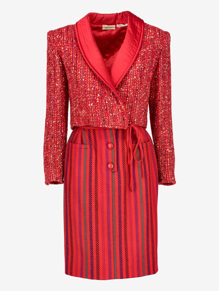 Valentino Boutique Quilted Collar Speckle Design Jacket & Strip Print Skirt Set AR014  Valentino 