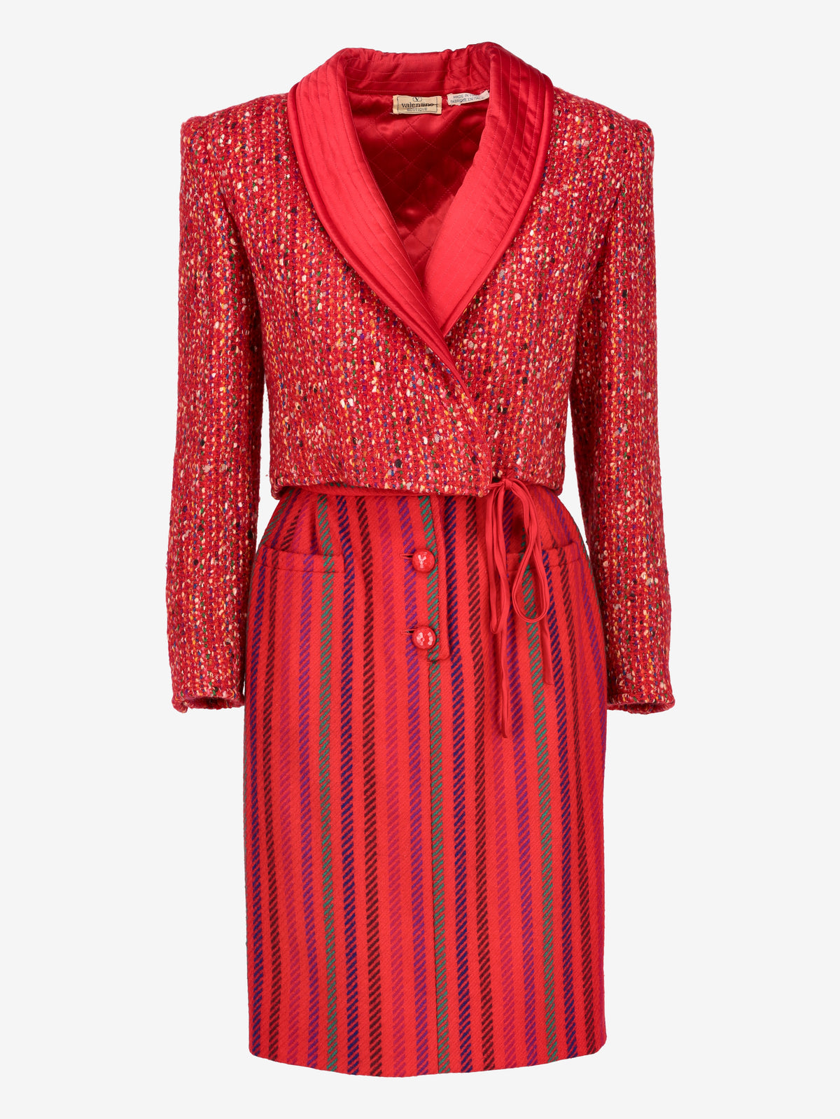 Valentino Boutique Quilted Collar Speckle Design Jacket & Strip Print Skirt Set AR014  Valentino 