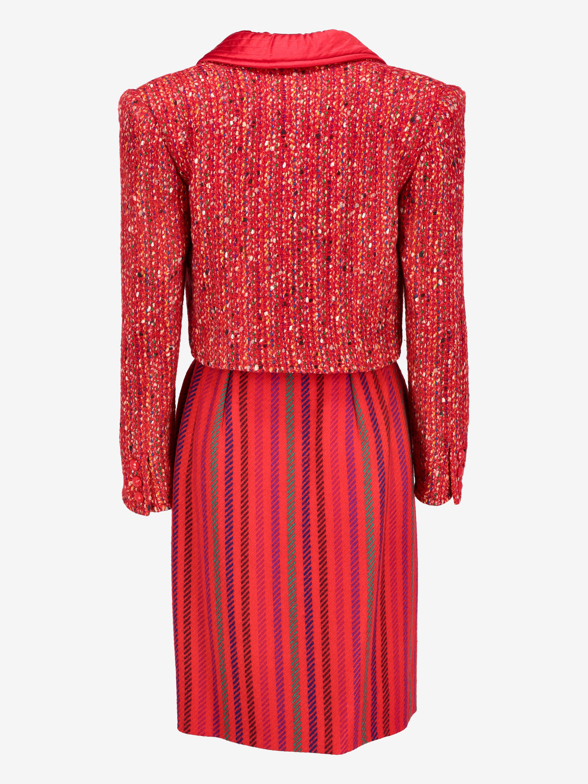 Valentino Boutique Quilted Collar Speckle Design Jacket & Strip Print Skirt Set AR014  Valentino 