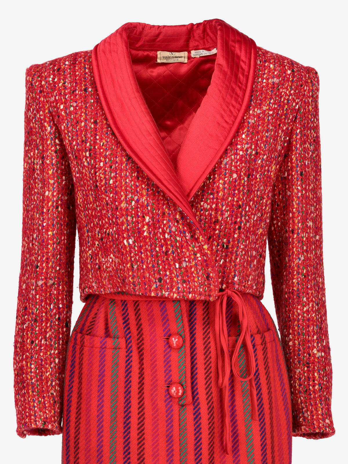Valentino Boutique Quilted Collar Speckle Design Jacket & Strip Print Skirt Set AR014  Valentino 