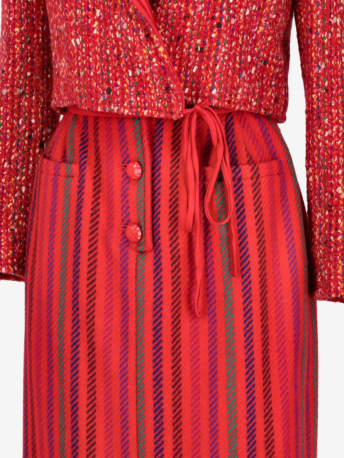 Valentino Boutique Quilted Collar Speckle Design Jacket & Strip Print Skirt Set AR014  Valentino 