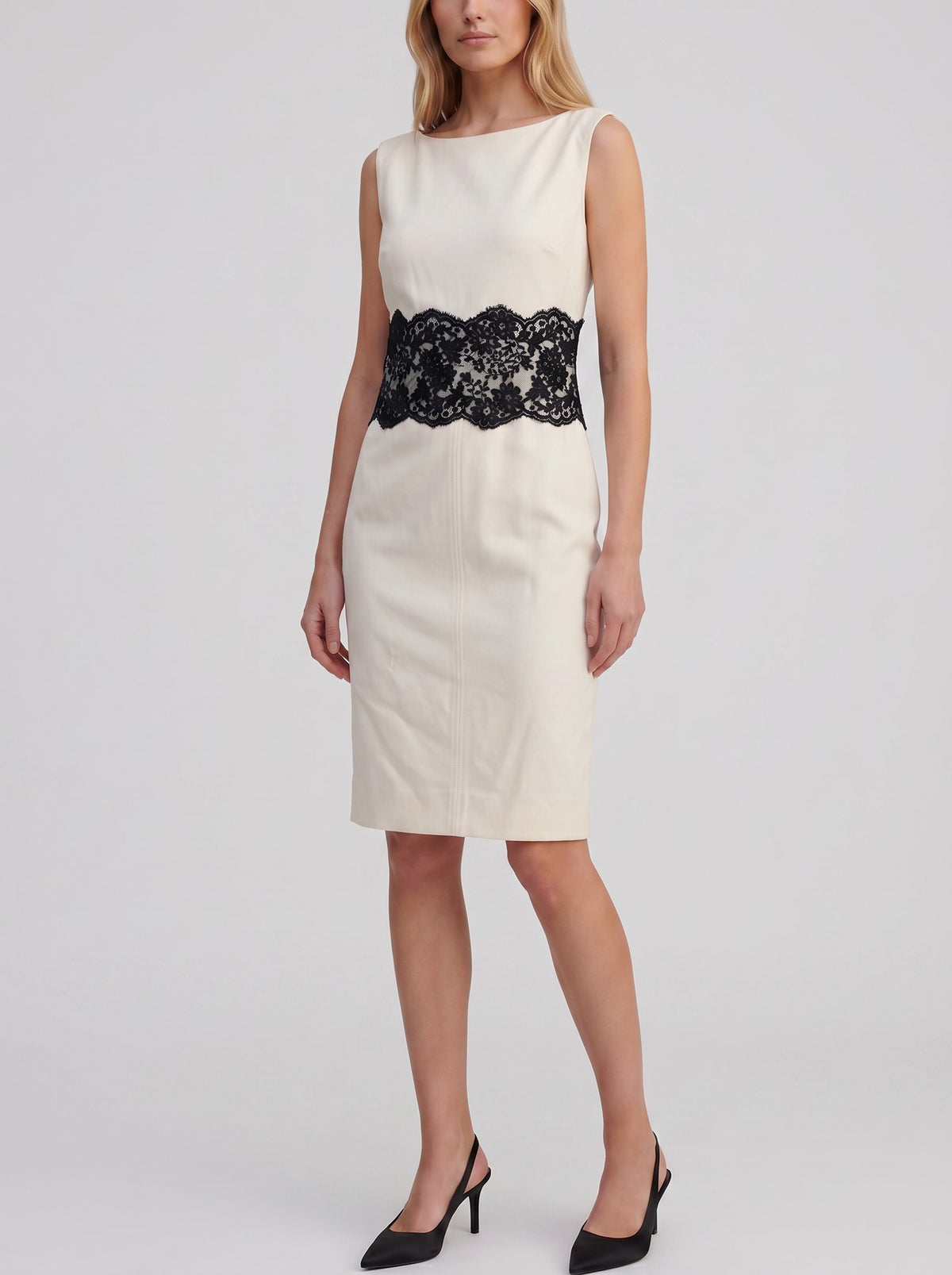 Valentino Sleeveless Midi Dress with Lace Waist Detail CVM26.6.139  Valentino 
