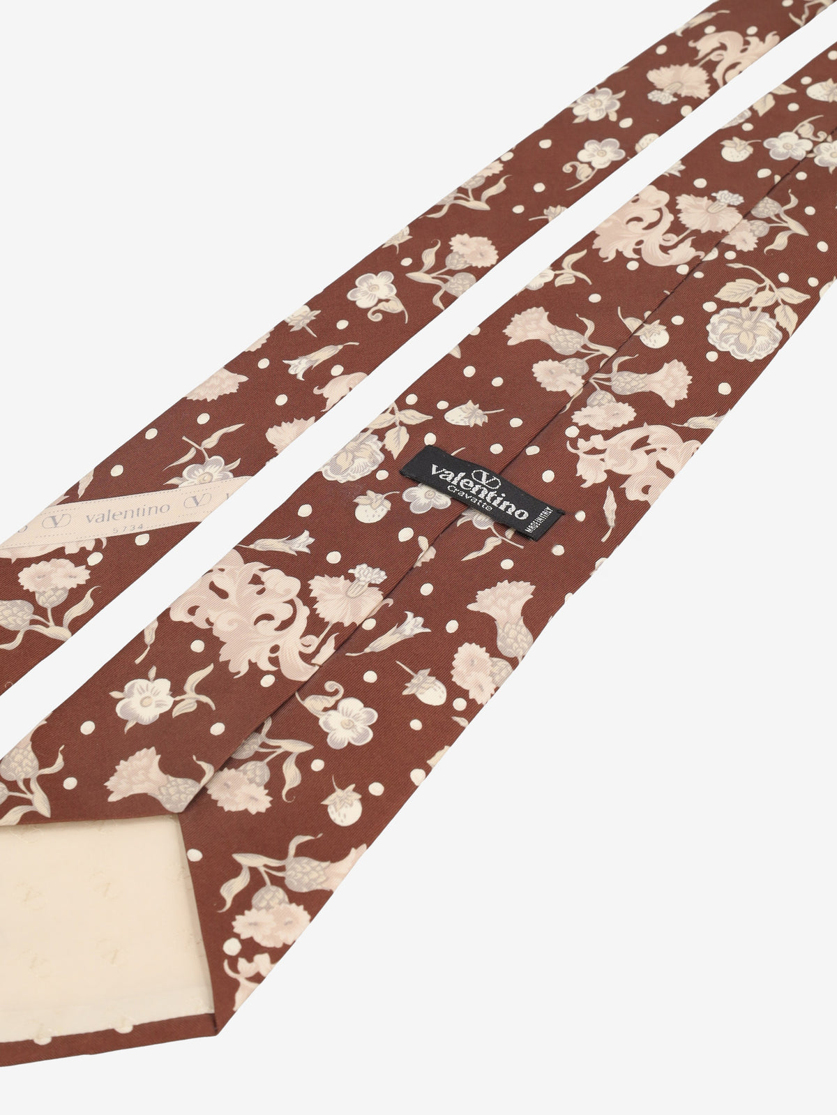 Valentino Brown Tie with Ivory Botanical Motif MU260921.95  Valentino 