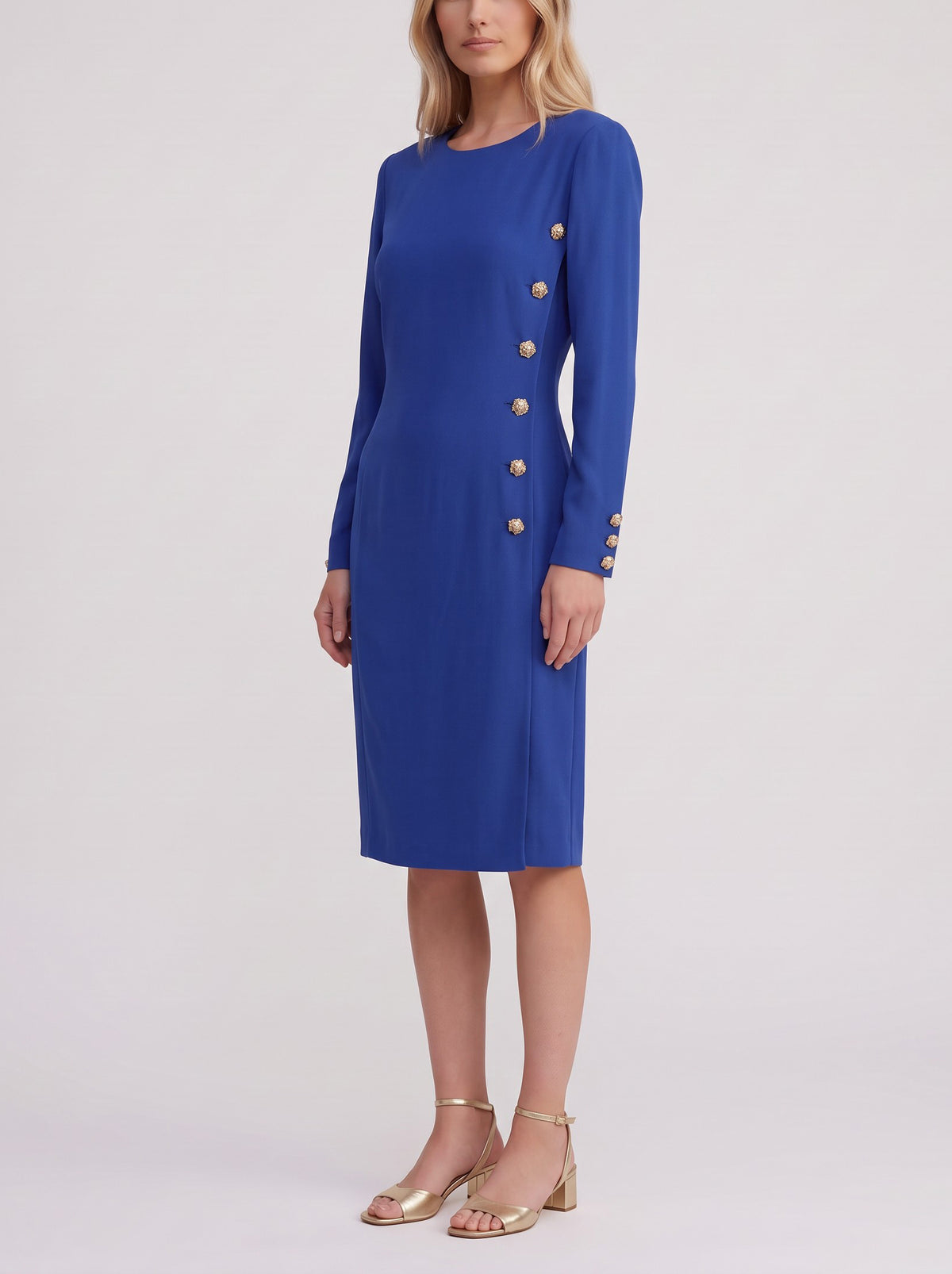 Valentino Vintage Blue Wool Midi Dress with Tortoise Buttons W150926.2  Valentino 