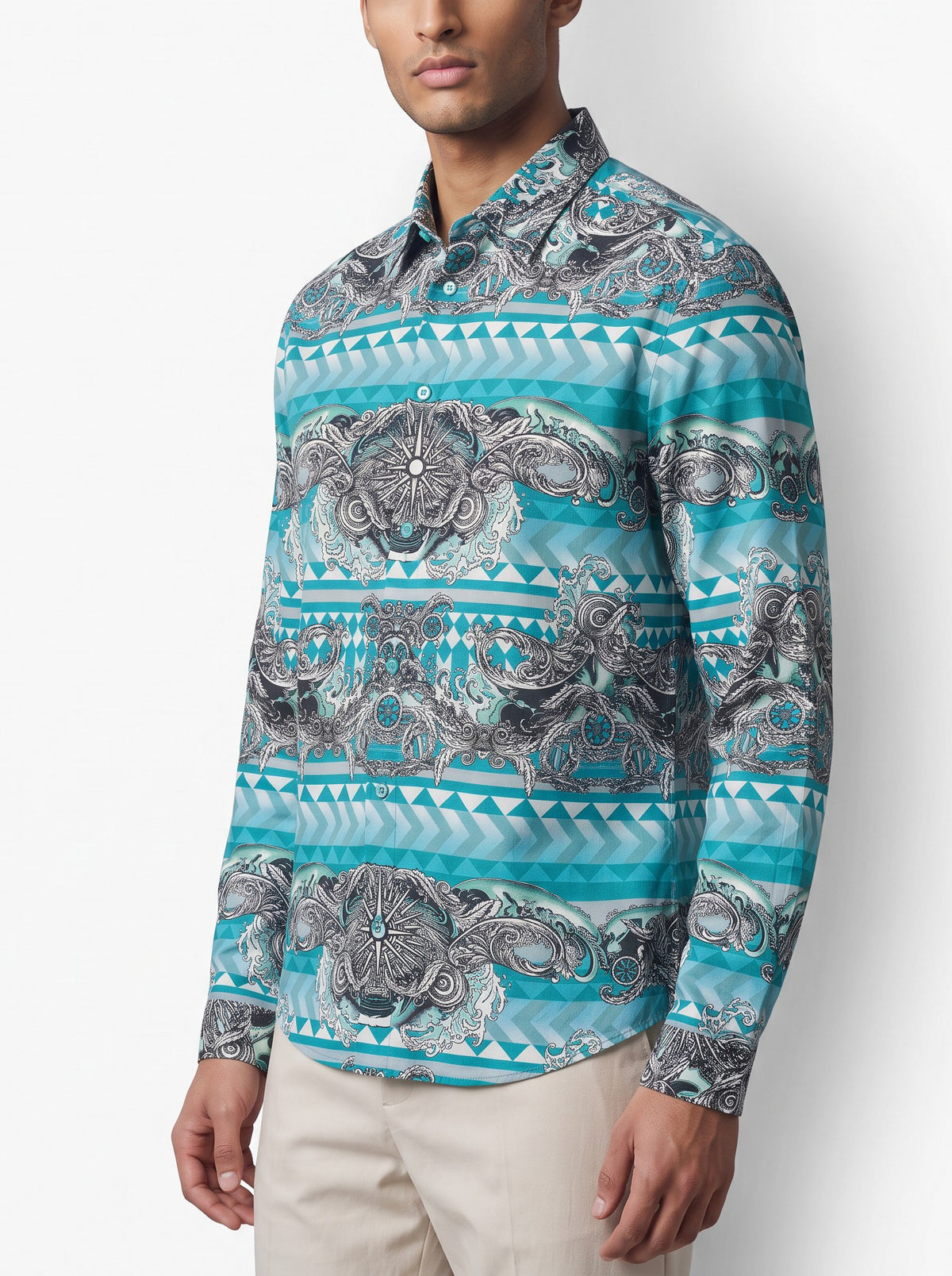 Versace Jeans Vintage Blue Printed Cotton Shirt MR12926.18  Versace 