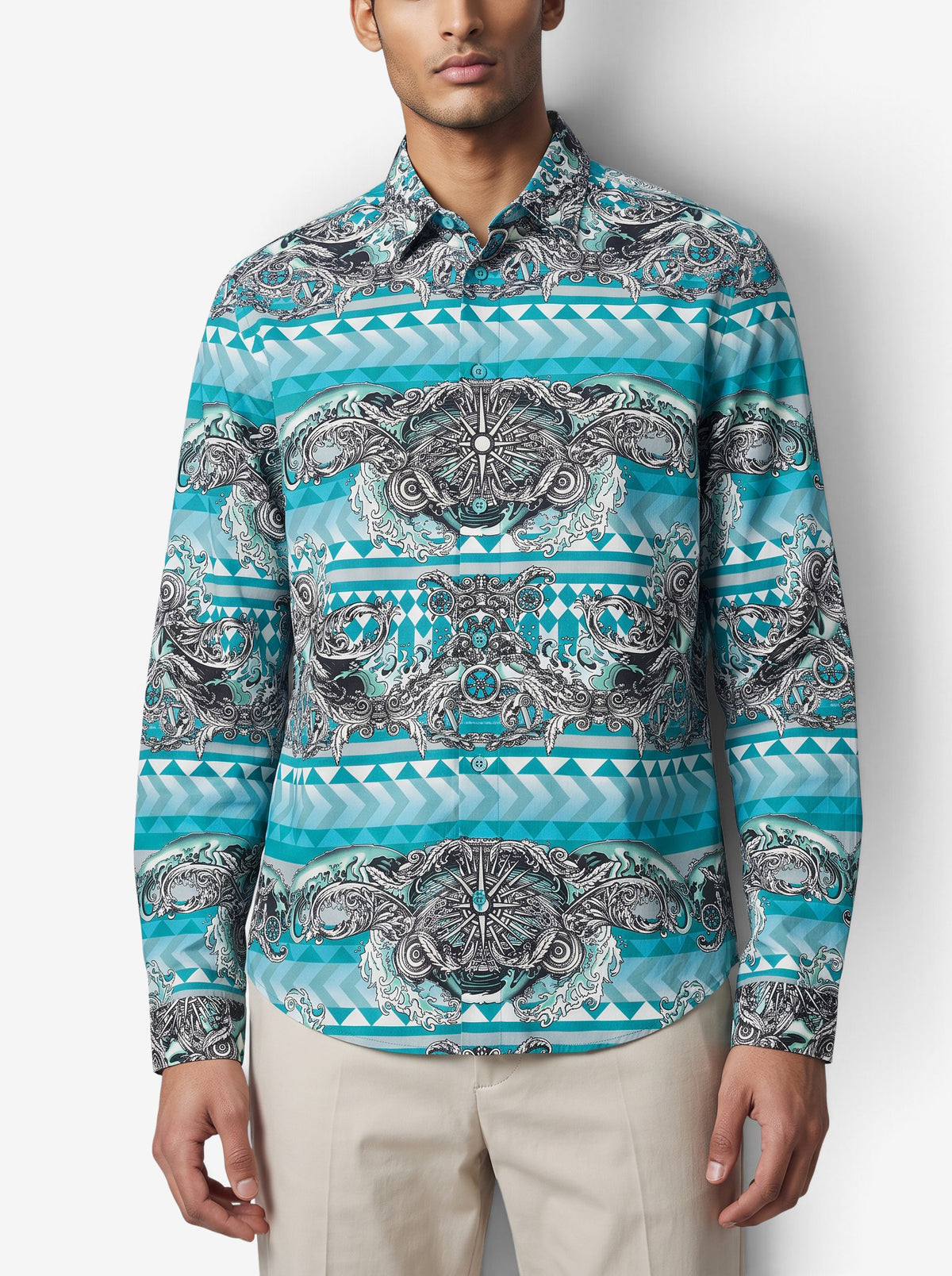 Versace Jeans Vintage Blue Printed Cotton Shirt MR12926.18  Versace 