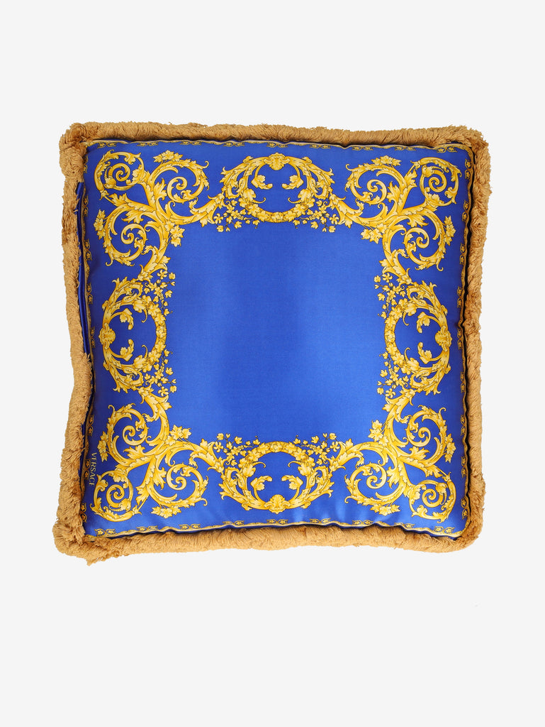Versace Blue Silk Cushion with Fringe Border MR12926.50  Versace 