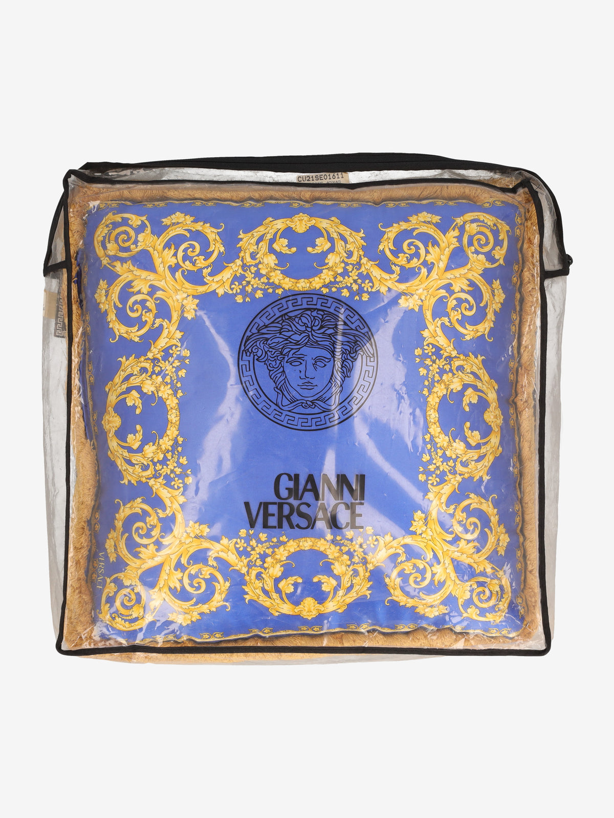 Versace Blue Silk Cushion with Fringe Border MR12926.50  Versace 