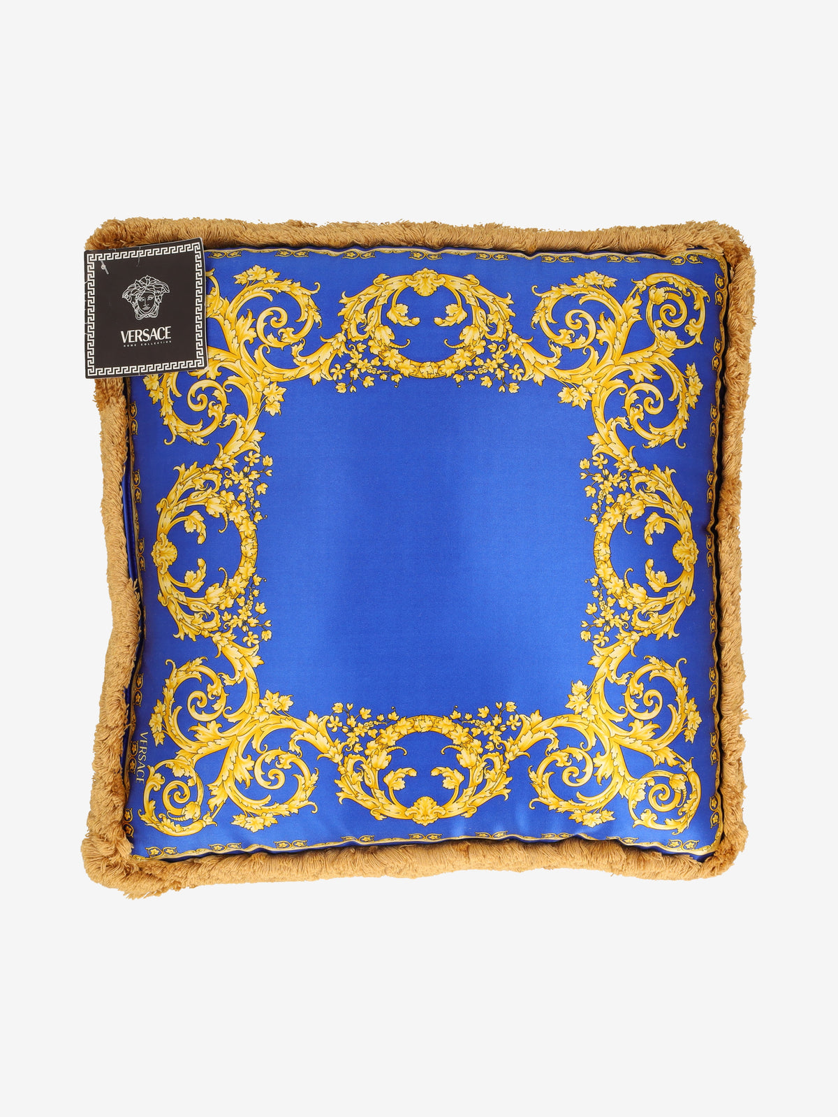 Versace Blue Silk Cushion with Fringe Border MR12926.50  Versace 
