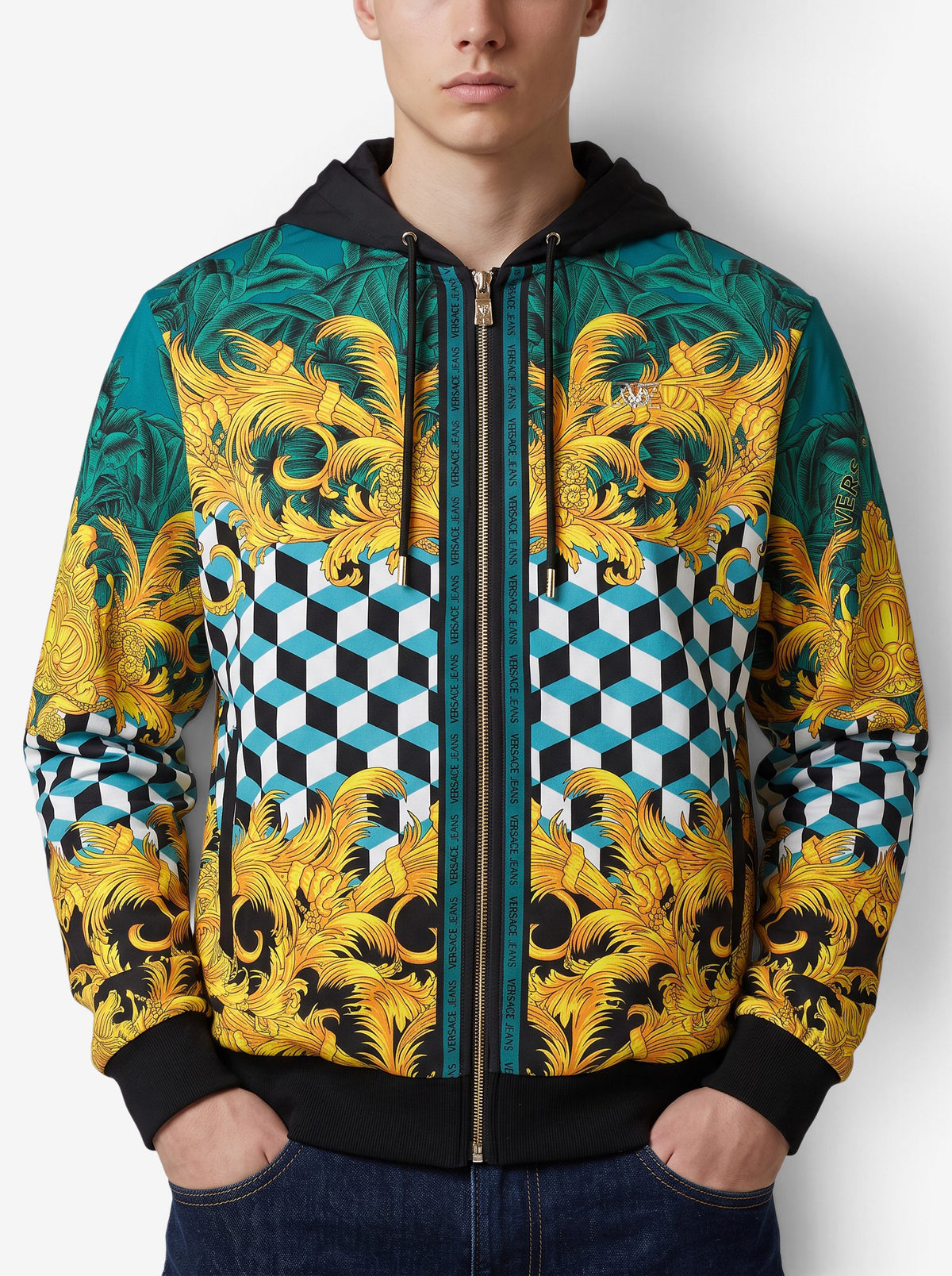 Versace Jeans Vintage Printed Zip-Up Hoodie MR12926.3  Versace Jeans 