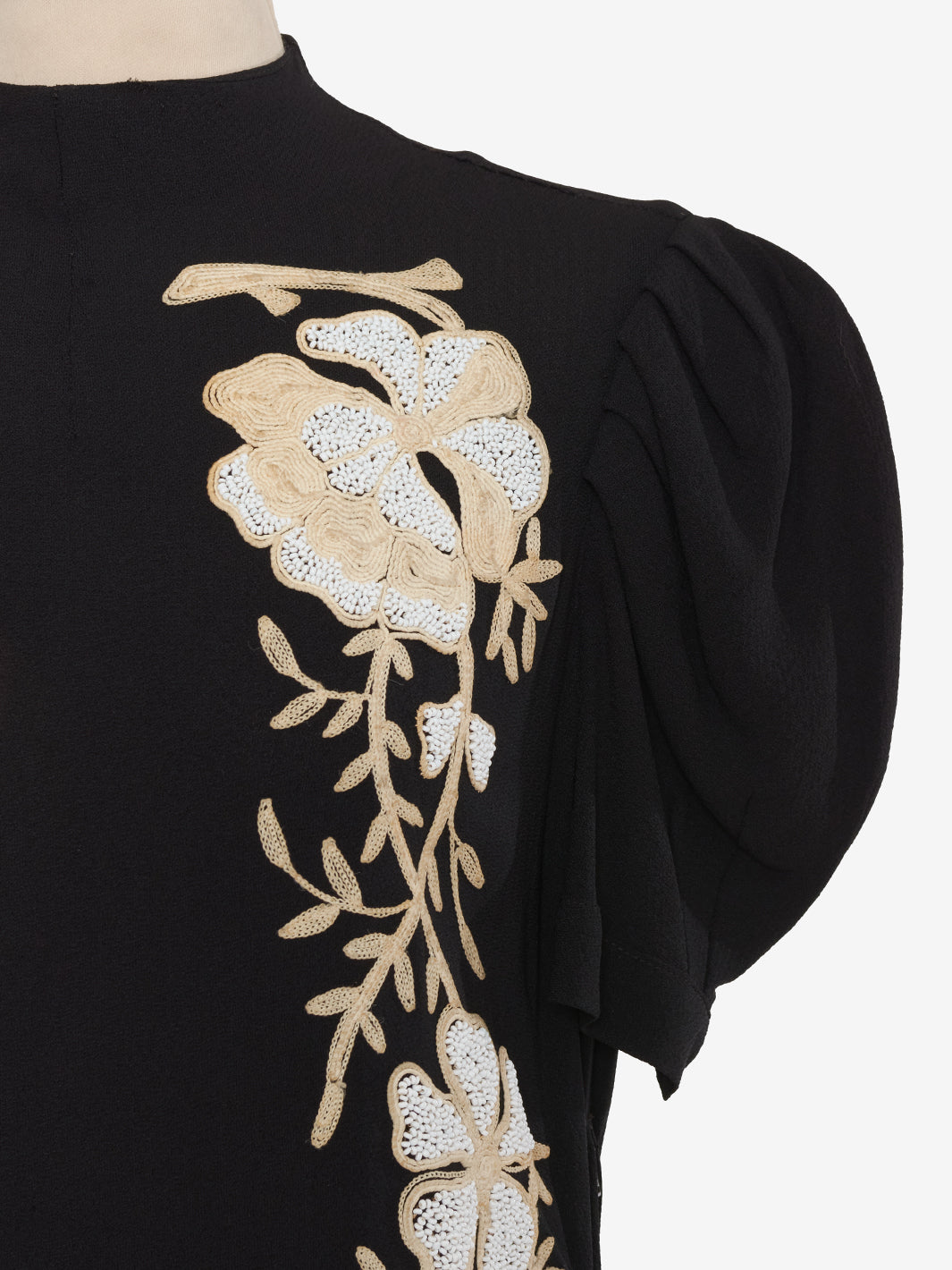 Vintage dress with white beaded embroidery and vertical flower - '40s AR006  Vintage 