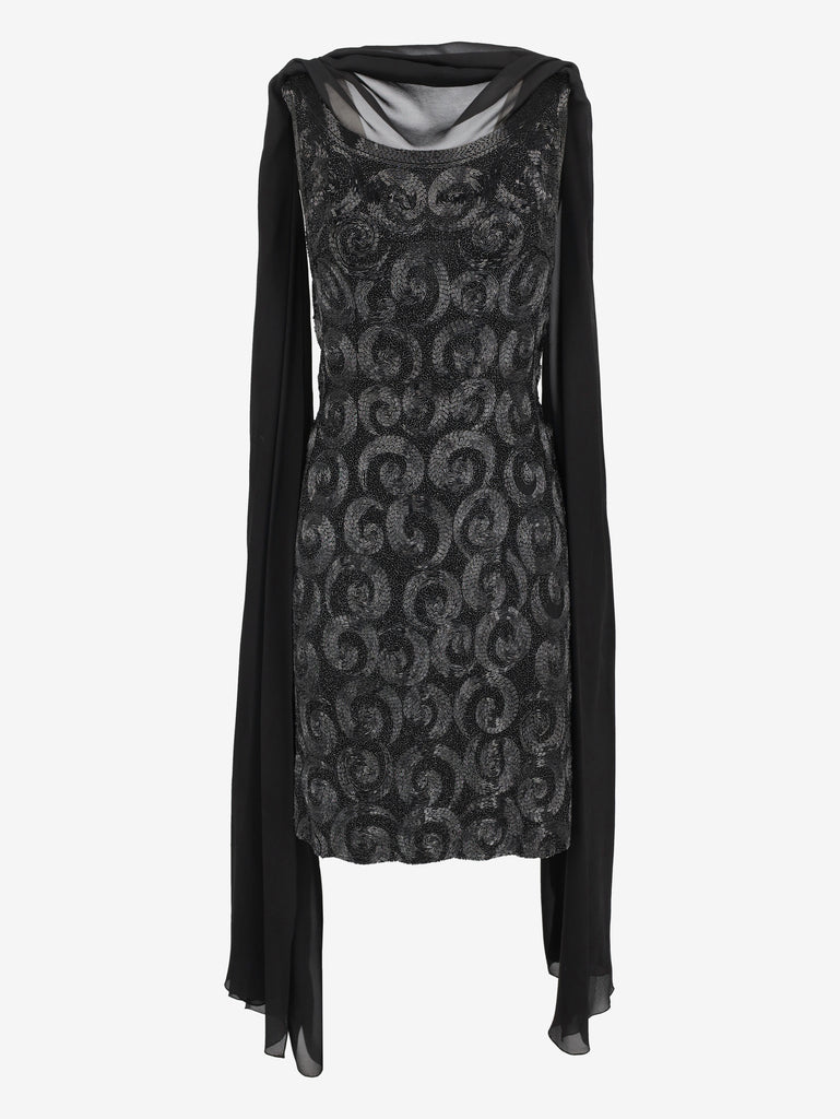 Structured Cocktail Dress with Textured Embroidery and Chiffon Stole AR072  Vintage 