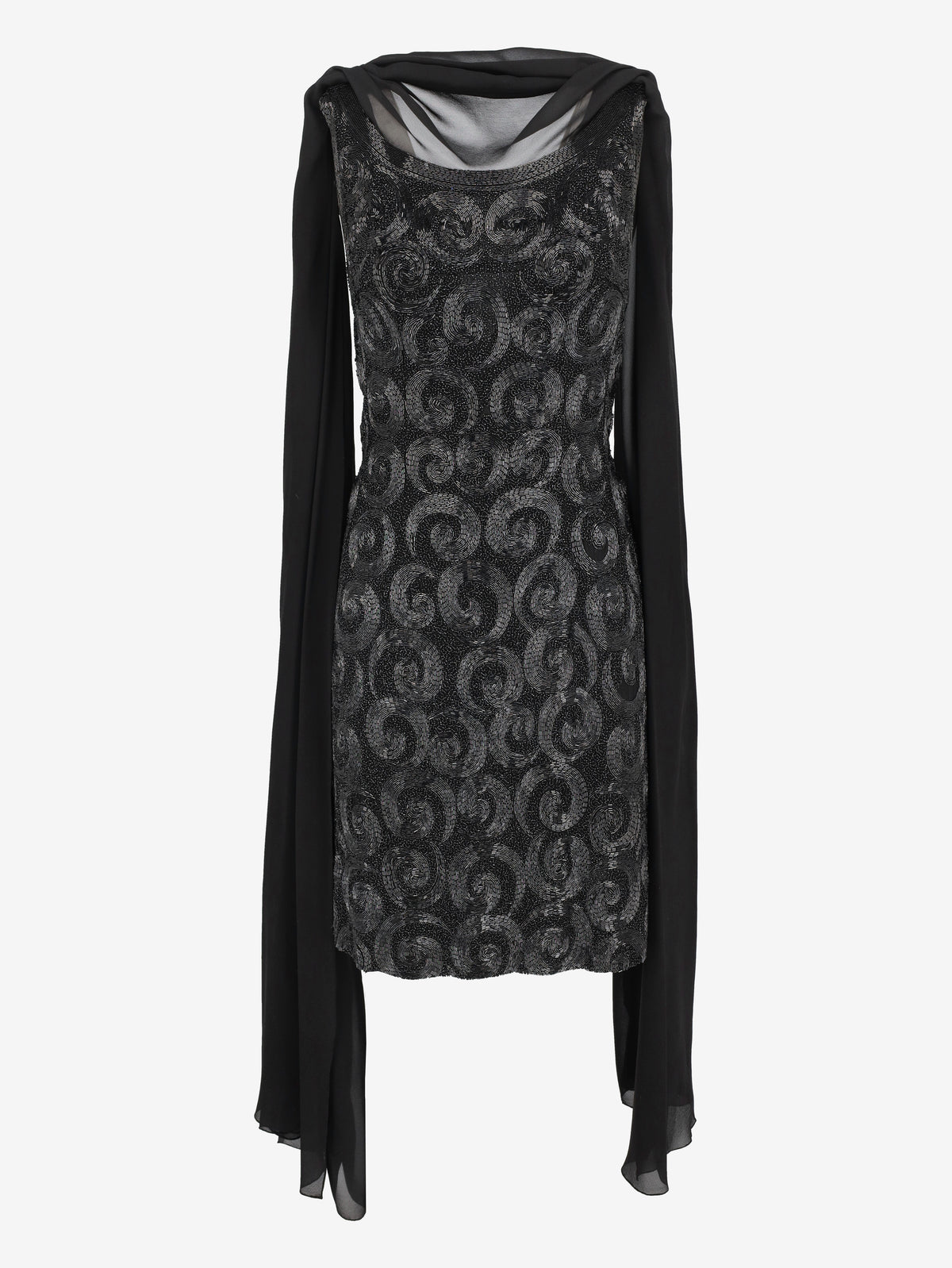 Structured Cocktail Dress with Textured Embroidery and Chiffon Stole AR072  Vintage 