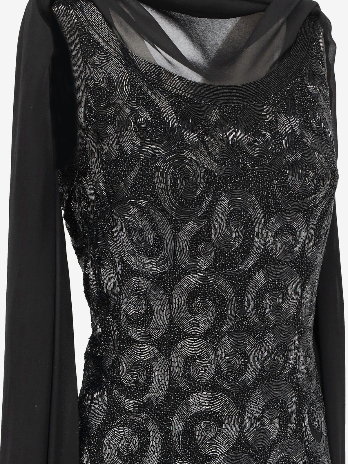 Structured Cocktail Dress with Textured Embroidery and Chiffon Stole AR072  Vintage 