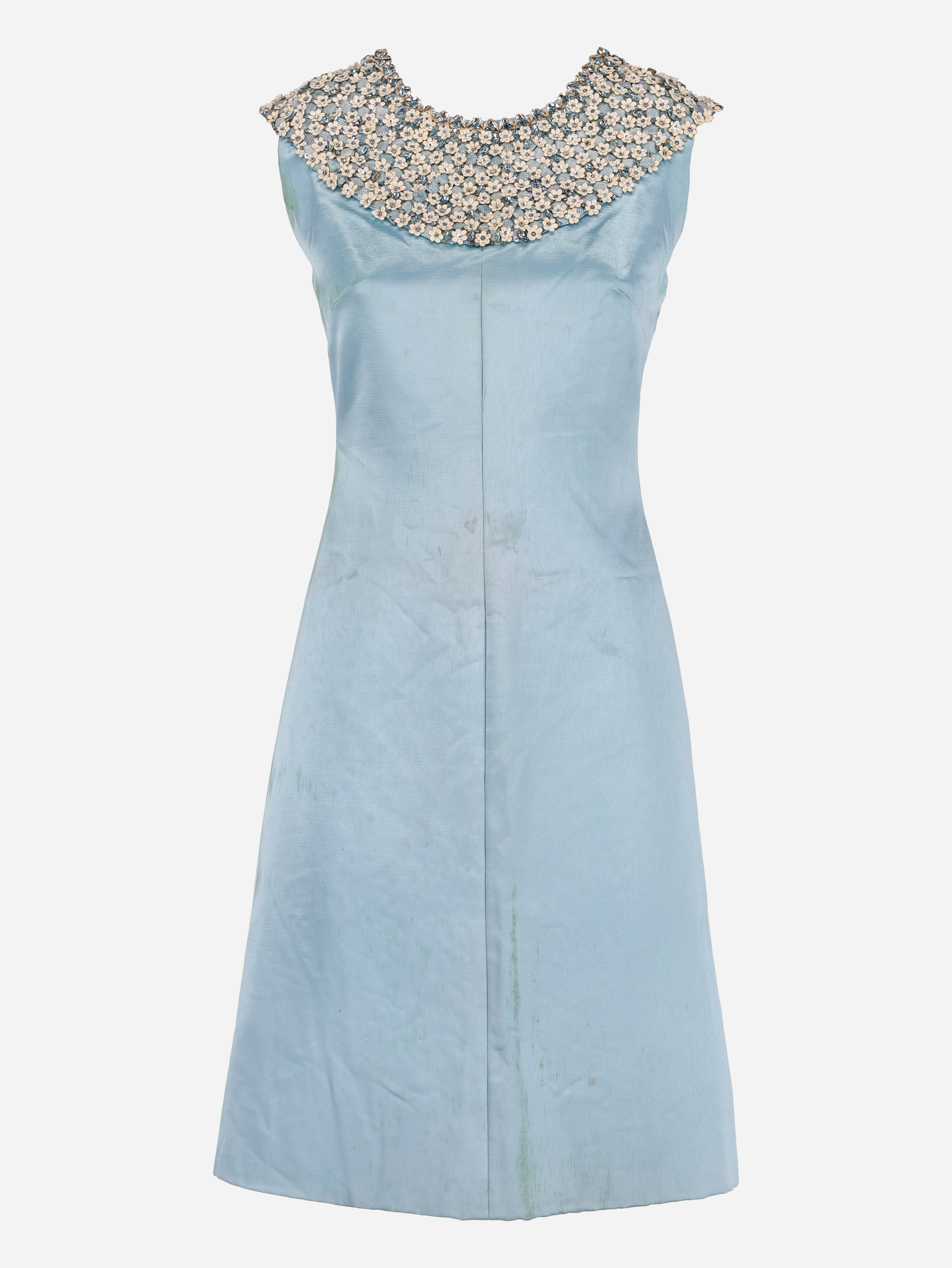 Satin Dress With Embroidered Beaded Flowers