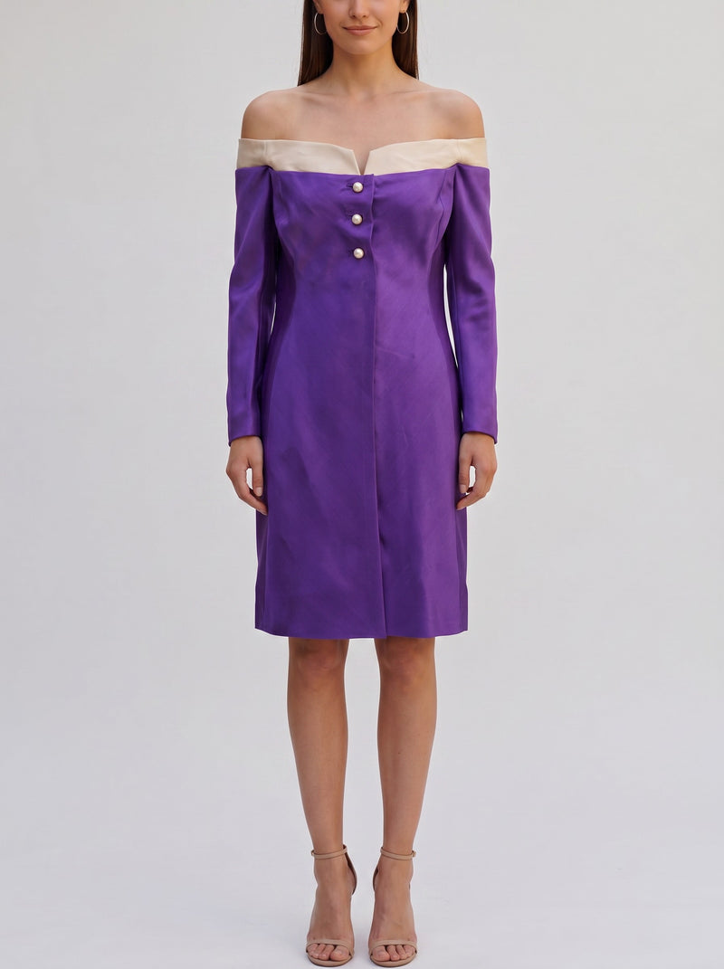 Vintage Off-the-Shoulder Silk Blazer Dress with Pearl Details AR123  Vintage 