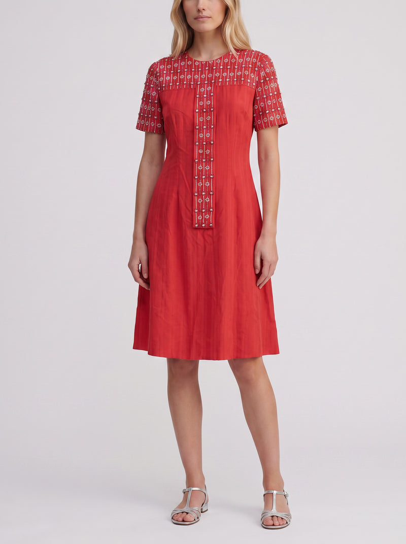 Vintage Coral Pink Beaded Sheath Dress - Floral Crystal Embroidery - 1950s/1960s AR128  Vintage 
