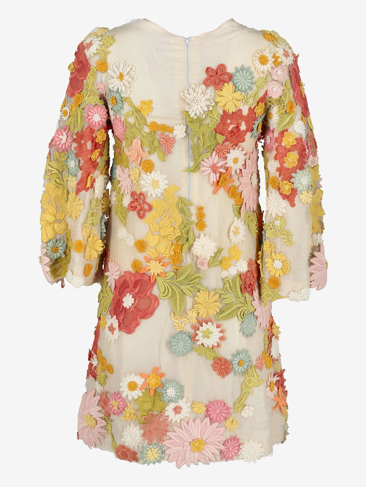 1960s Flower Power Vintage Mini Dress with 3D Floral Embroidery AR129  Vintage 