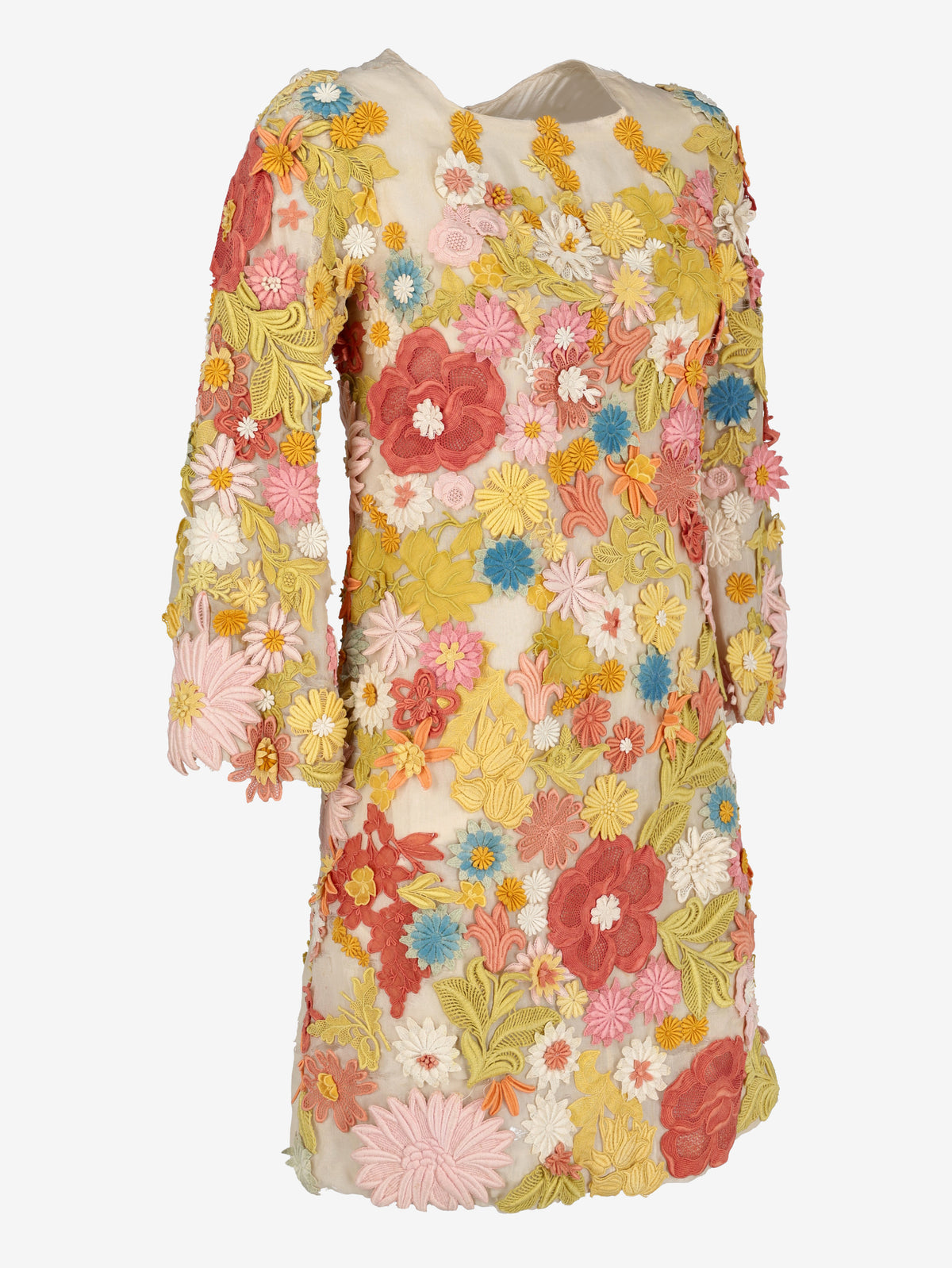 1960s Flower Power Vintage Mini Dress with 3D Floral Embroidery AR129  Vintage 