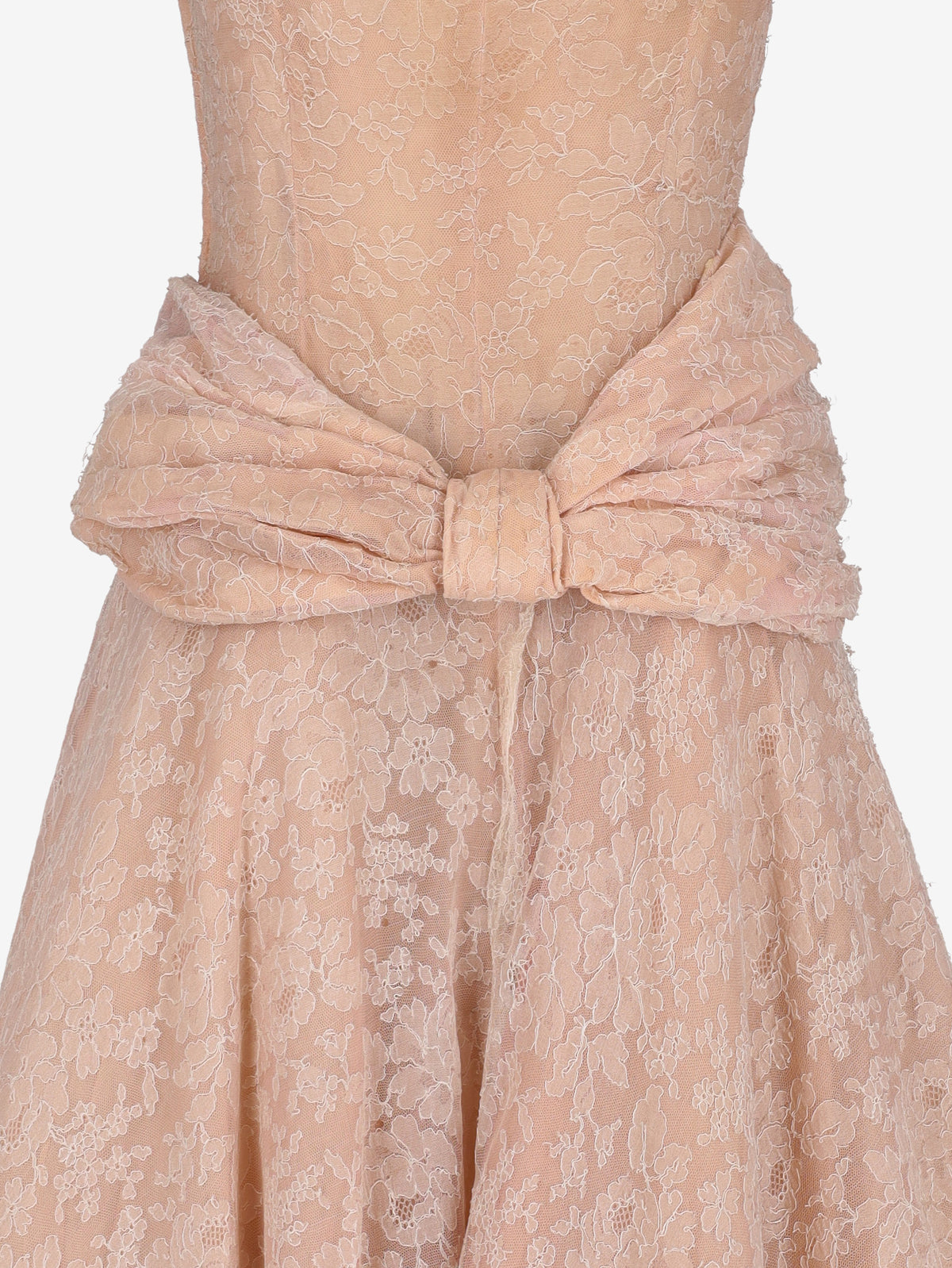Vintage Blush Pink Floral Lace Evening Gown with Rhinestone Buckle - 1950s AR135  Vintage 