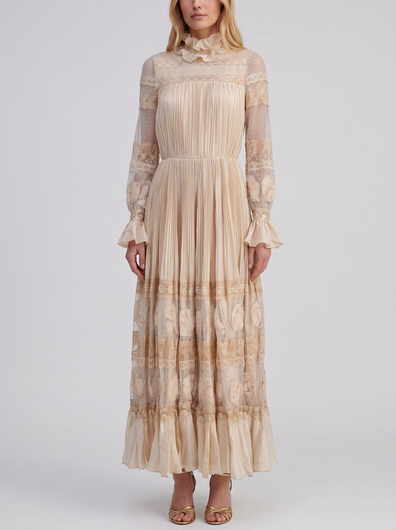 Edwardian Revival Pleated Maxi Dress AR138  Vintage 