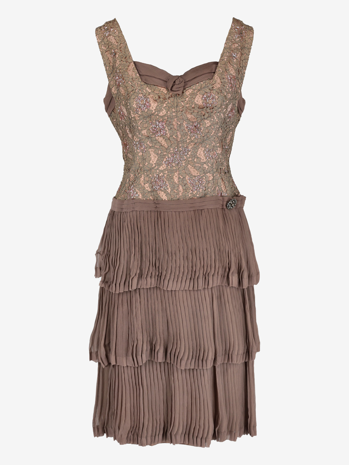 Vintage Pink Metallic Lace Cocktail Dress with Pleated Ruffle Skirt - 1950s/1960s AR149  Vintage 