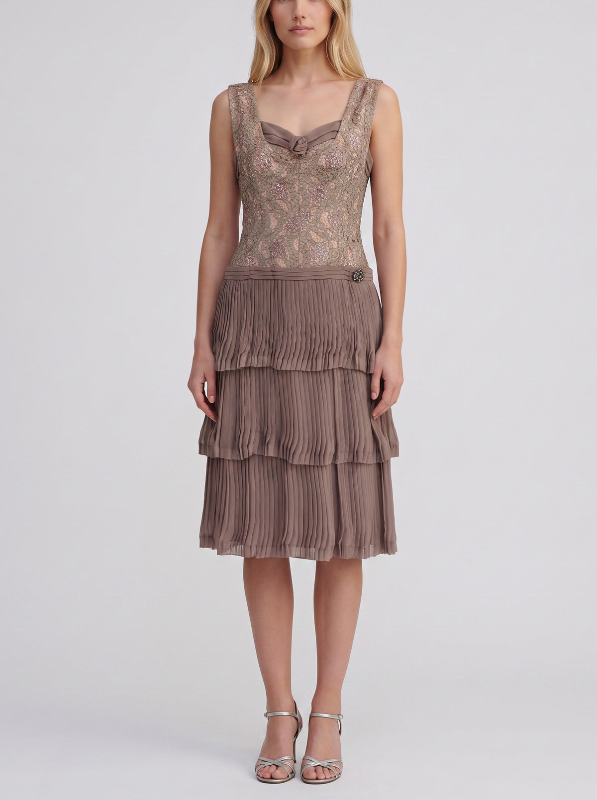 Vintage Pink Metallic Lace Cocktail Dress with Pleated Ruffle Skirt - 1950s/1960s AR149  Vintage 