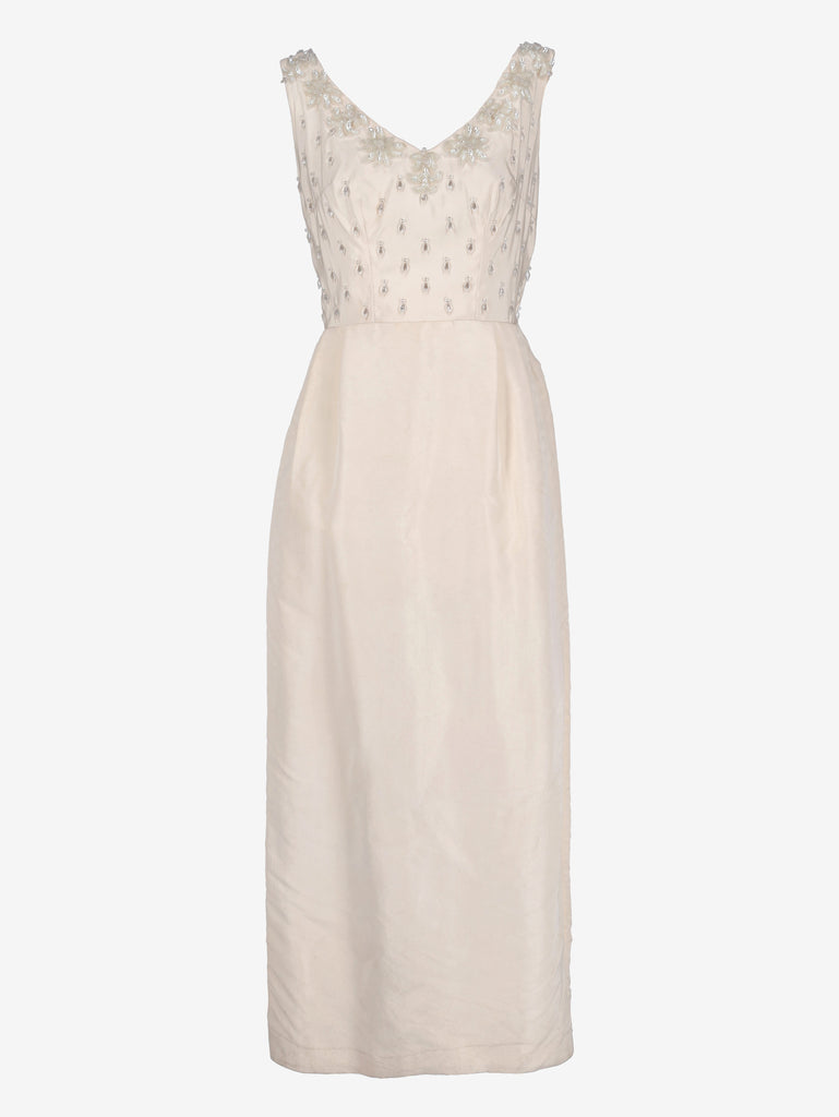 Vintage Ivory Silk Evening Dress with Embroidered Bodice AR153  Vintage 
