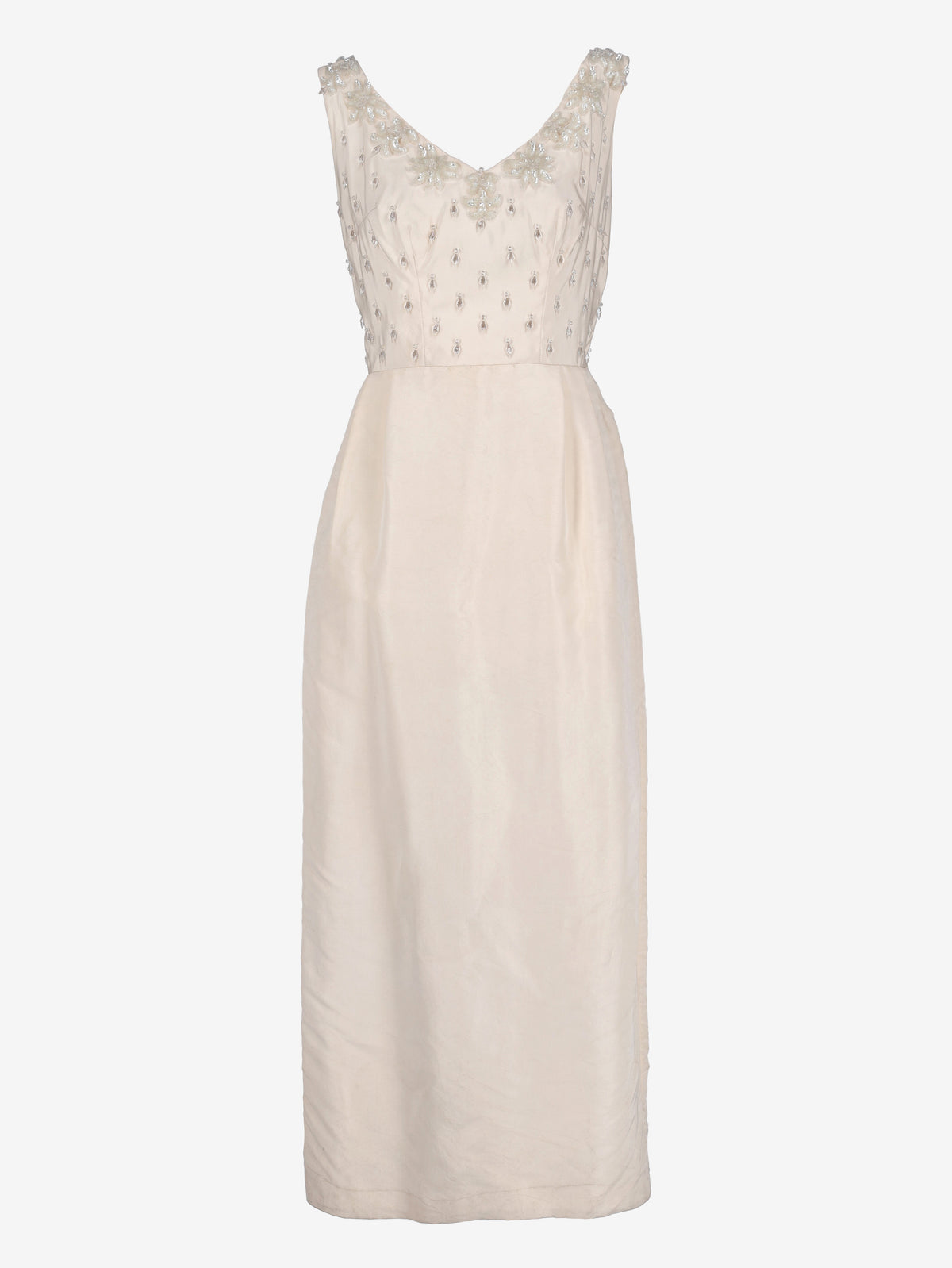 Vintage Ivory Silk Evening Dress with Embroidered Bodice AR153  Vintage 