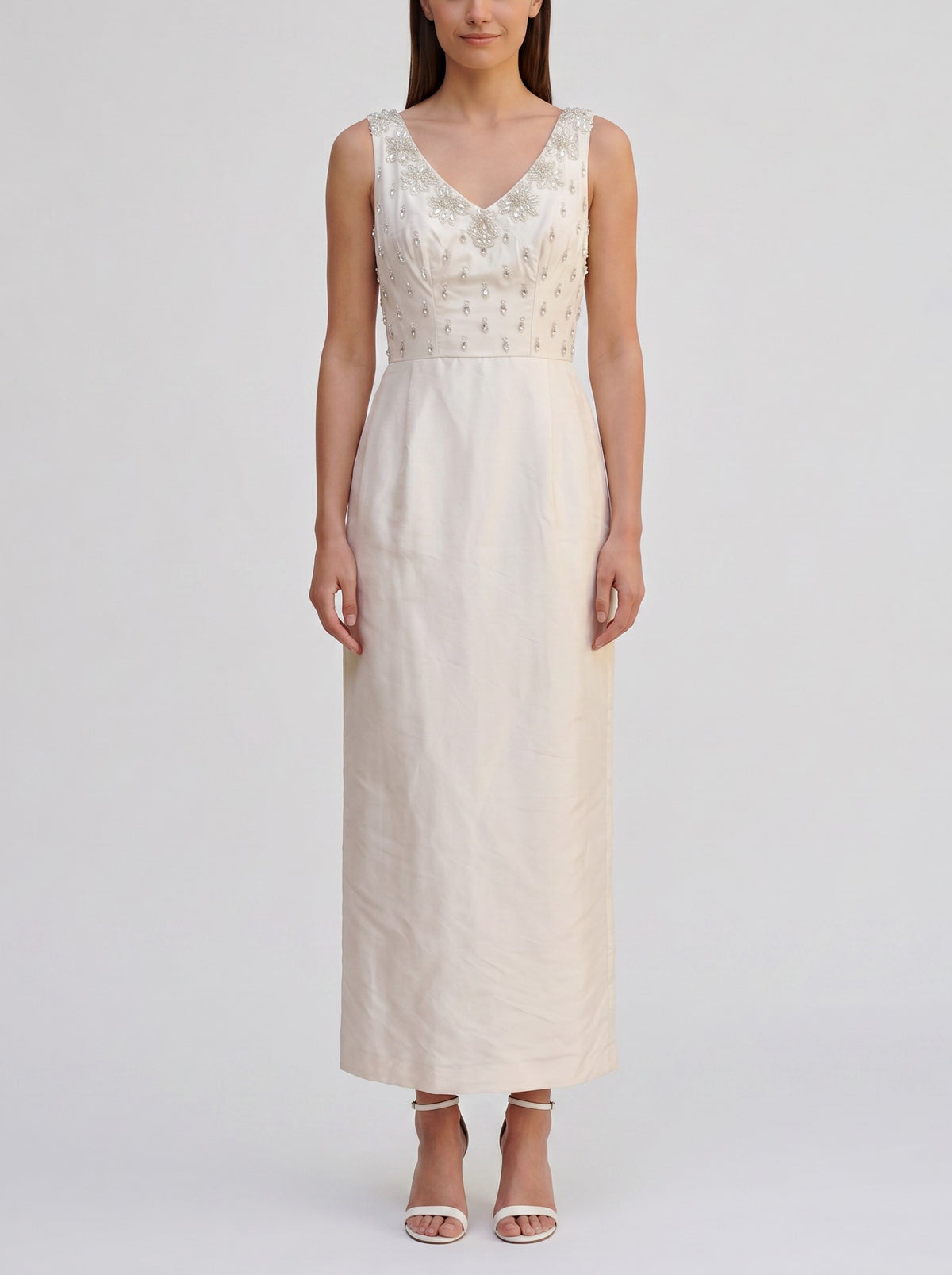 Vintage Ivory Silk Evening Dress with Embroidered Bodice AR153  Vintage 