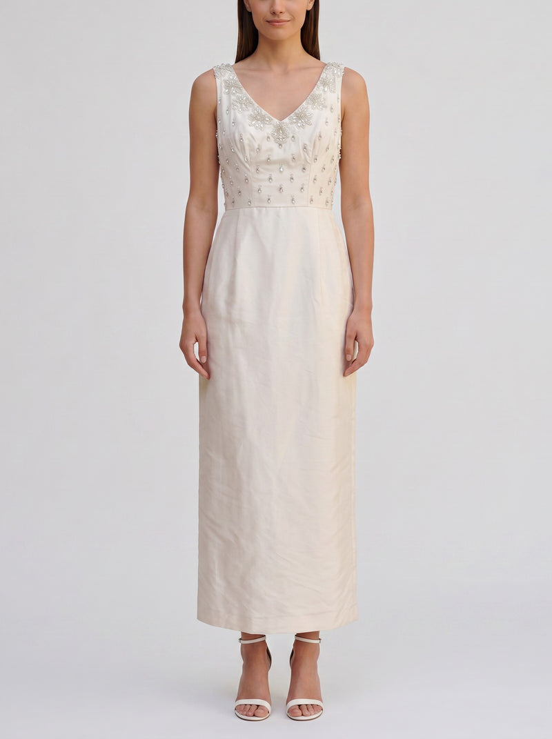 Vintage Ivory Silk Evening Dress with Embroidered Bodice AR153  Vintage 