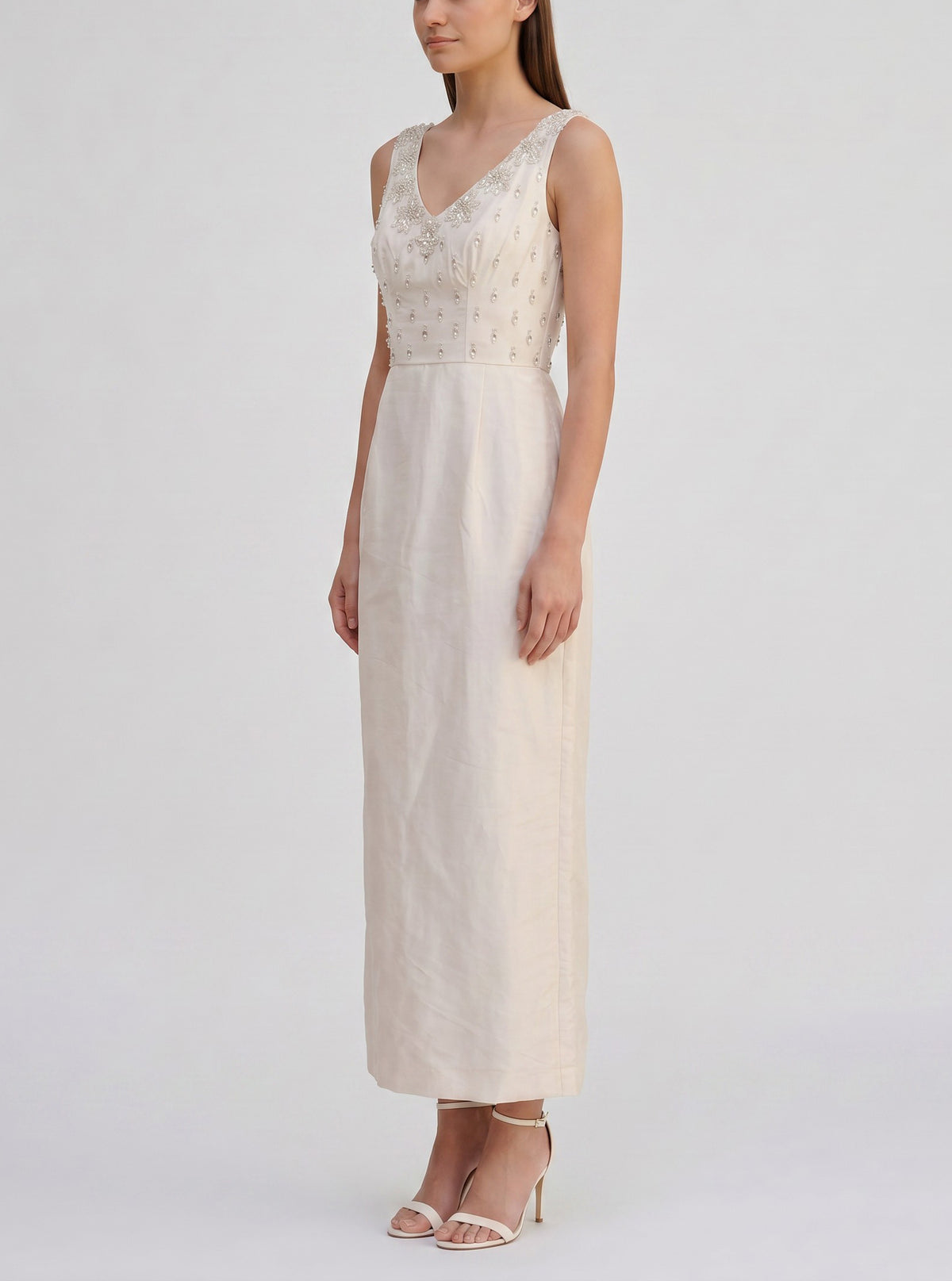 Vintage Ivory Silk Evening Dress with Embroidered Bodice AR153  Vintage 