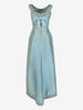 Vintage Tiffany Blue Satin Evening Gown with Beaded Neckline and Front Bow - 1960s AR155  Vintage 