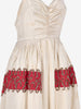 Vintage Cream Maxi Dress with Gold Embroidered Red Waistband - 1970s AR158  Vintage 