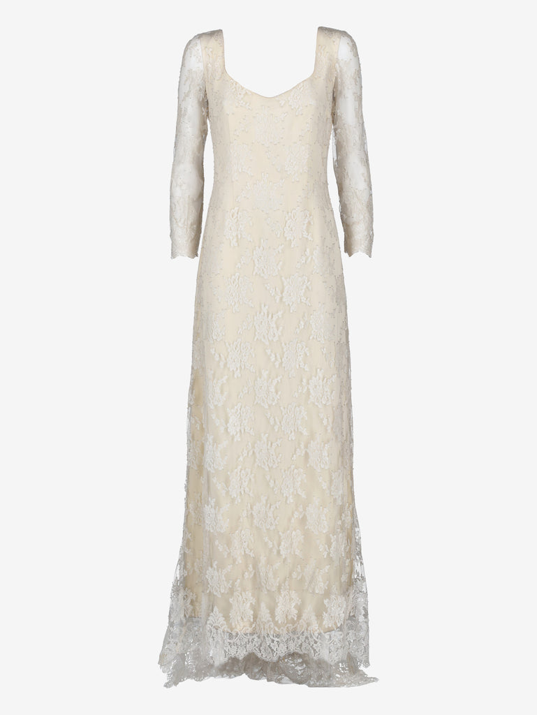 Ivory Lace Wedding Dress with Open Back and Train MZ1910054  Vintage 
