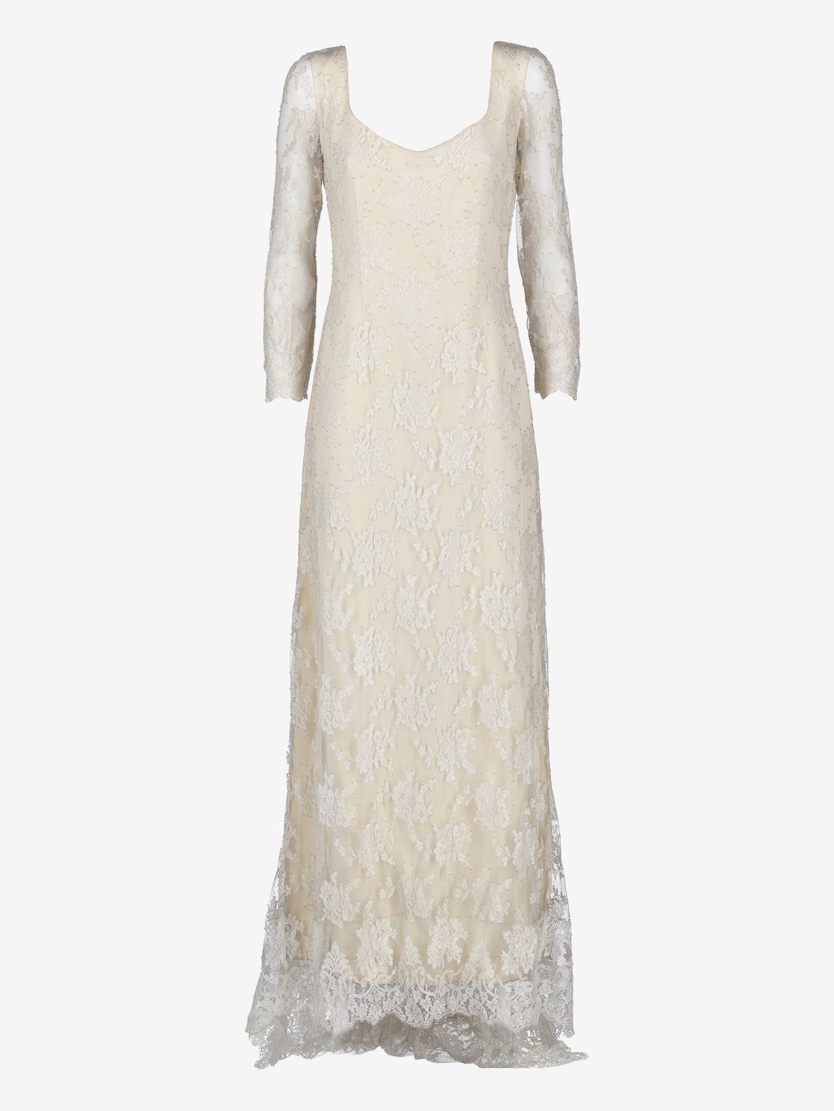 Ivory Lace Wedding Dress with Open Back and Train MZ1910054  Vintage 