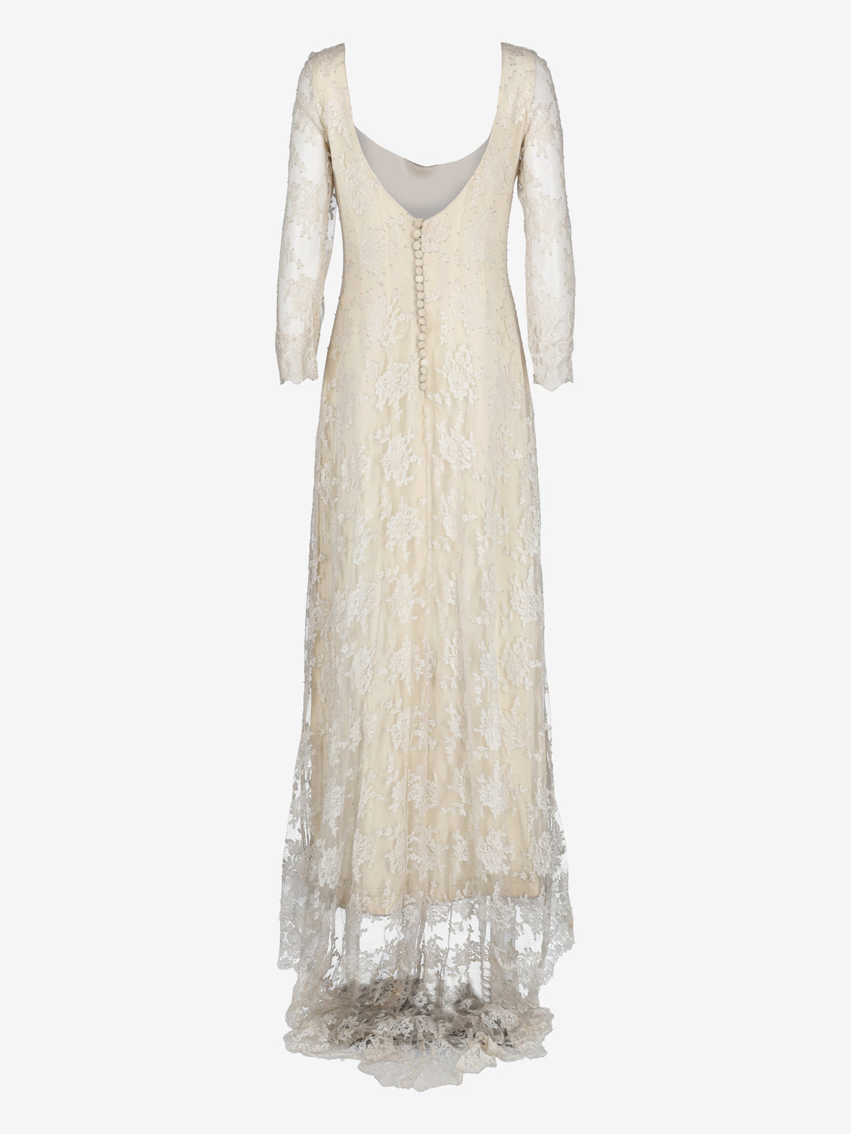 Ivory Lace Wedding Dress with Open Back and Train MZ1910054  Vintage 