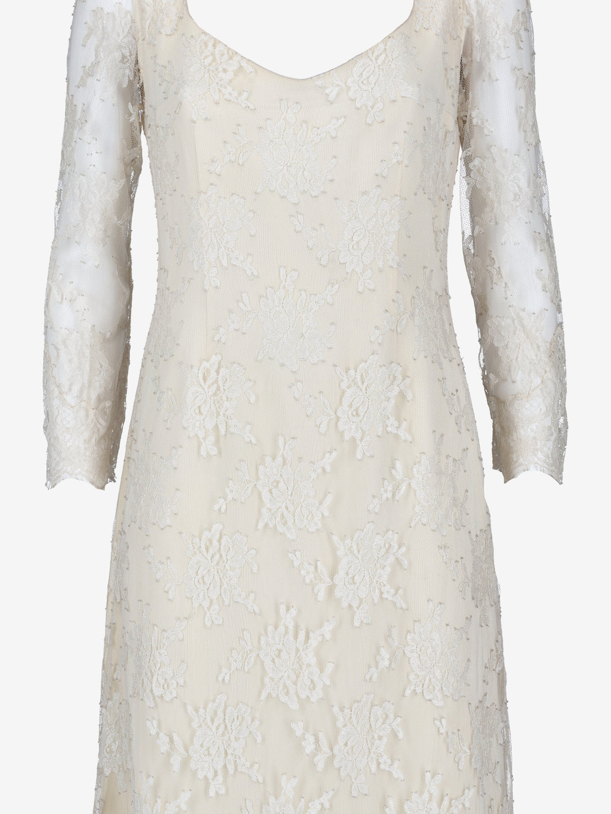 Ivory Lace Wedding Dress with Open Back and Train MZ1910054  Vintage 