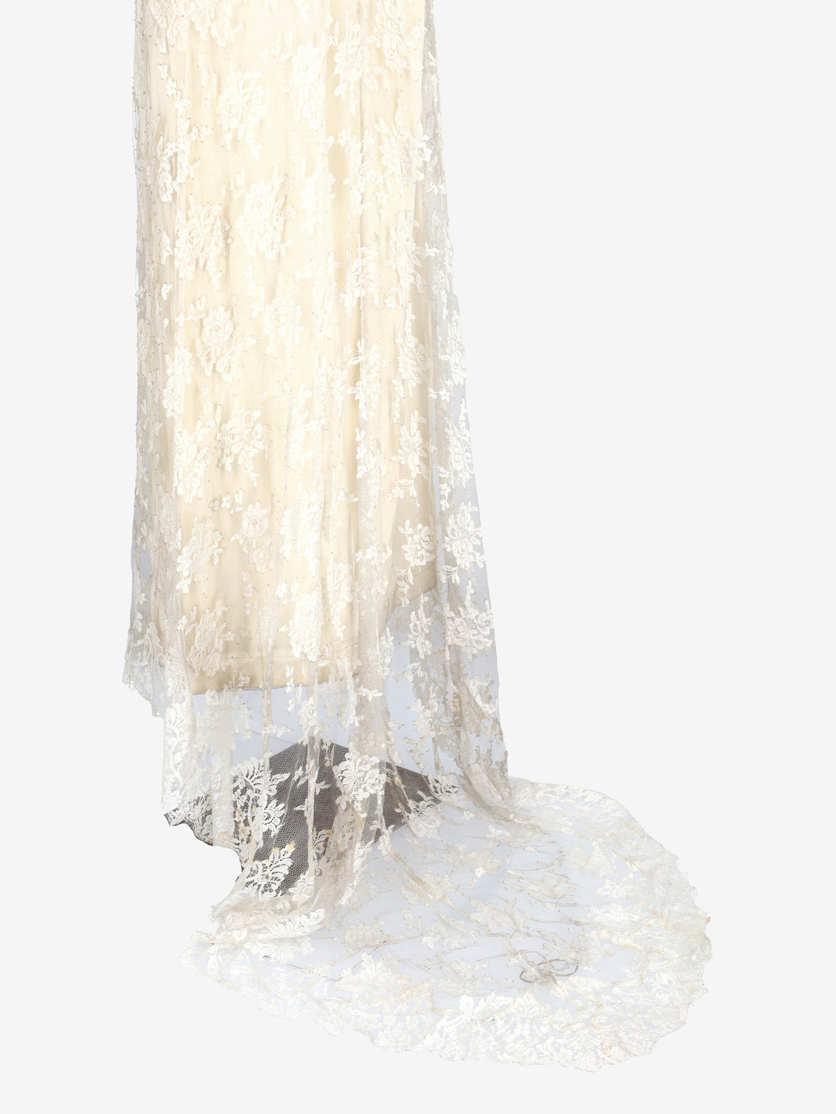 Ivory Lace Wedding Dress with Open Back and Train MZ1910054  Vintage 