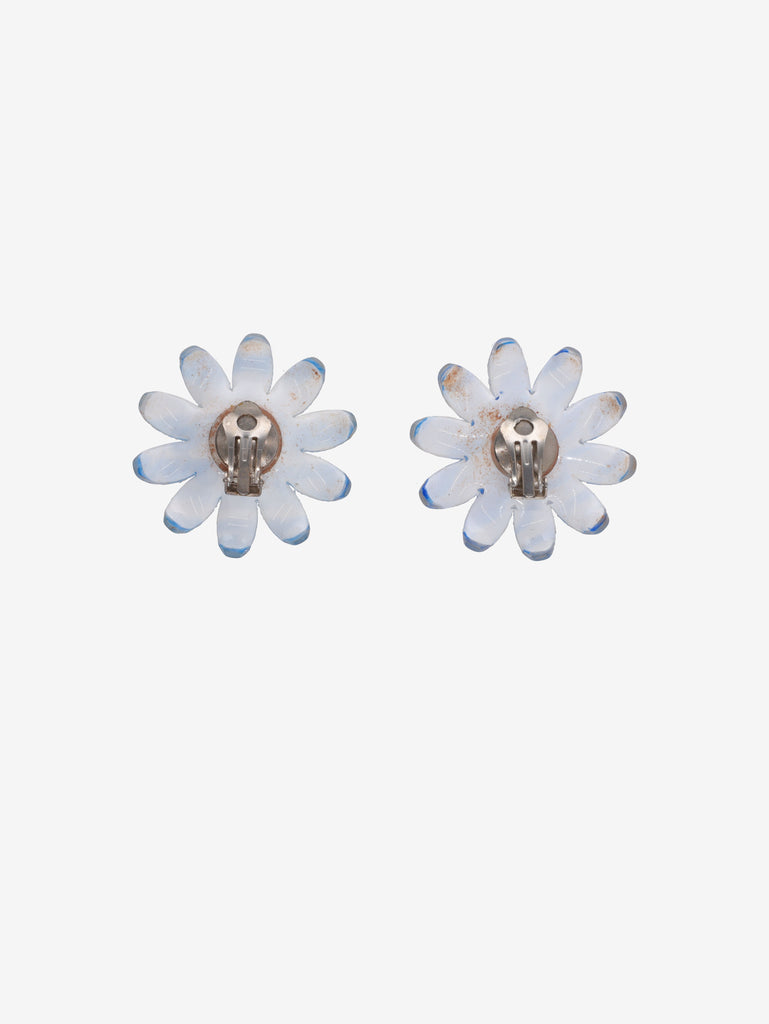 Vintage Floral Star-Shaped Plastic Earrings with Beaded Center W13426.8  Vintage 