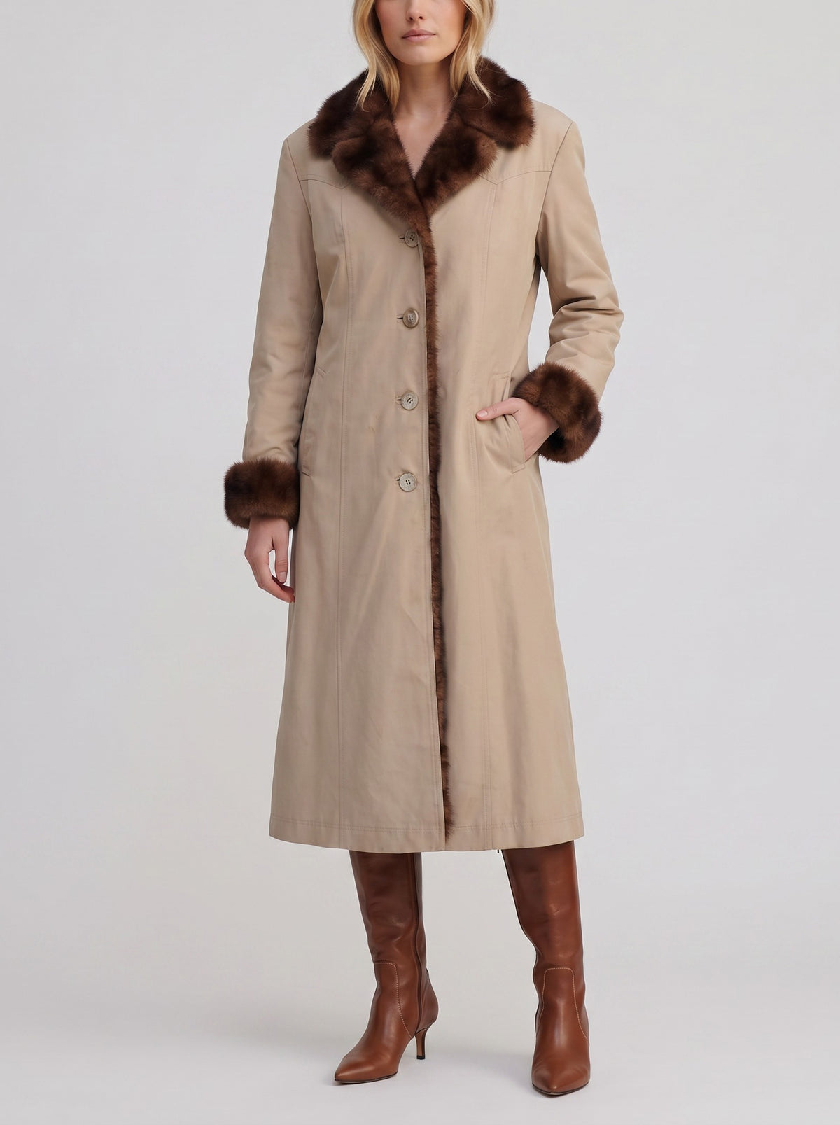 Vintage 2-in-1 Convertible Long Coat with Mink Fur Lining W150626.2  Vintage 