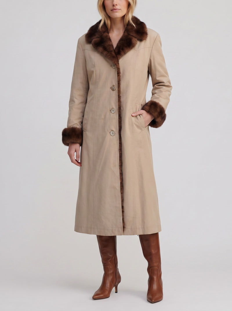 Vintage 2-in-1 Convertible Long Coat with Mink Fur Lining W150626.2  Vintage 