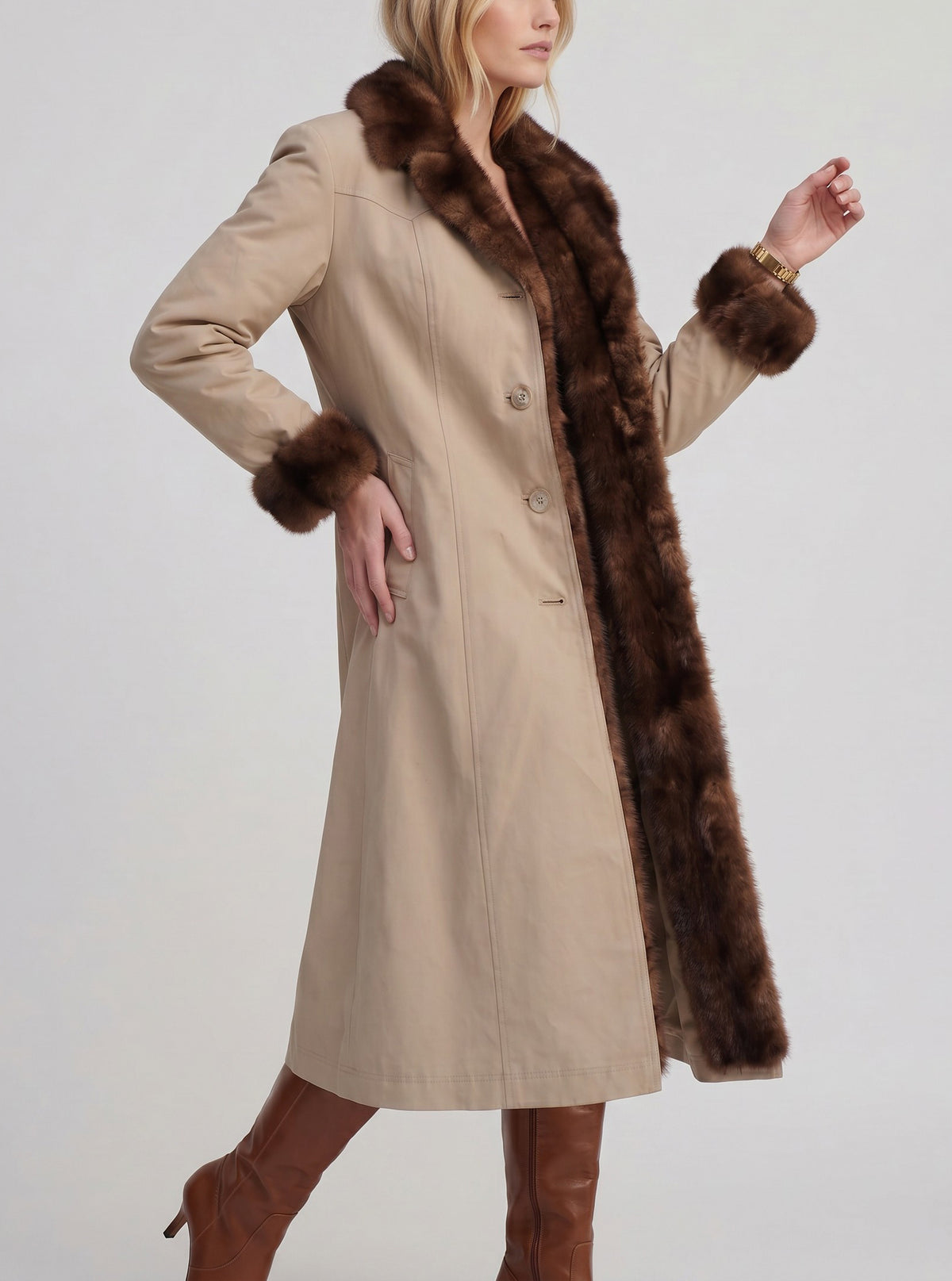 Vintage 2-in-1 Convertible Long Coat with Mink Fur Lining W150626.2  Vintage 