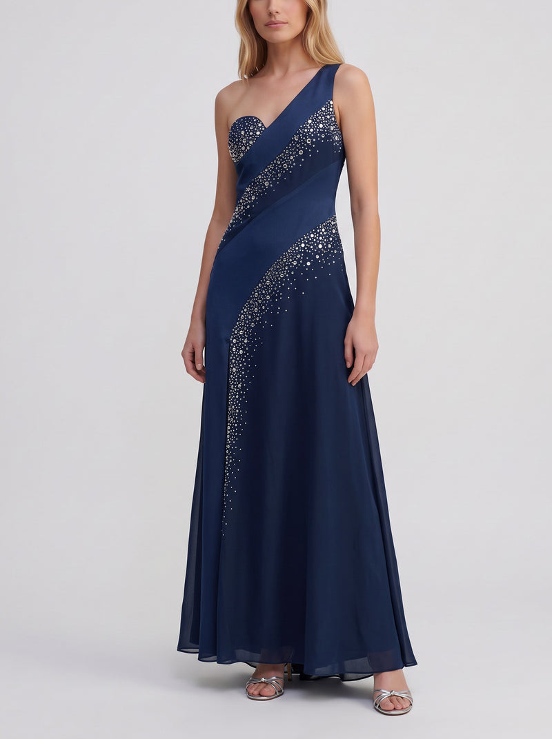 Vintage Midnight Blue One-Shoulder Evening Gown W1926.14  Vintage 