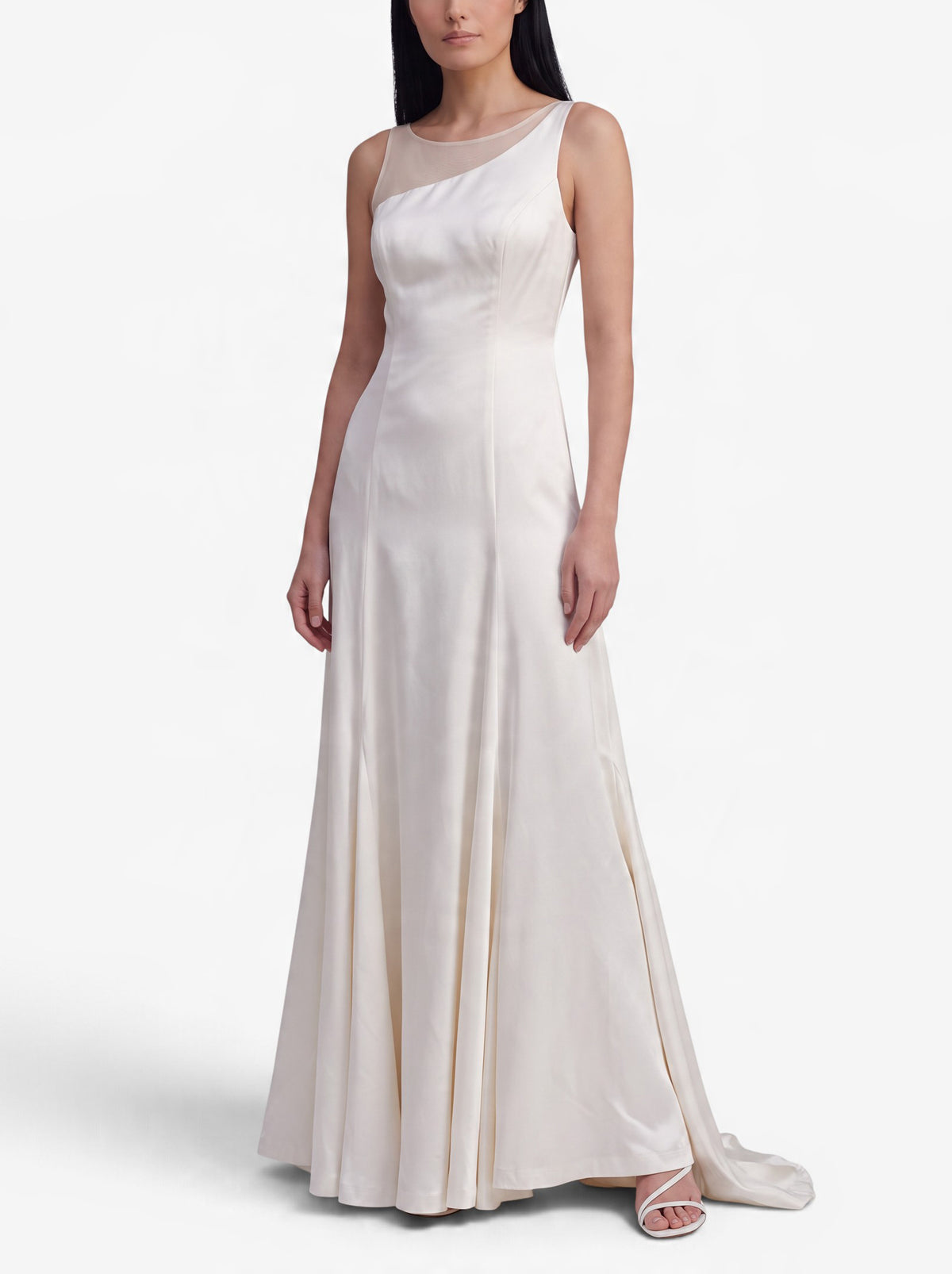 Vintage Minimalist Bridal Gown with Asymmetric Tulle Detail W1926.23  Vintage 
