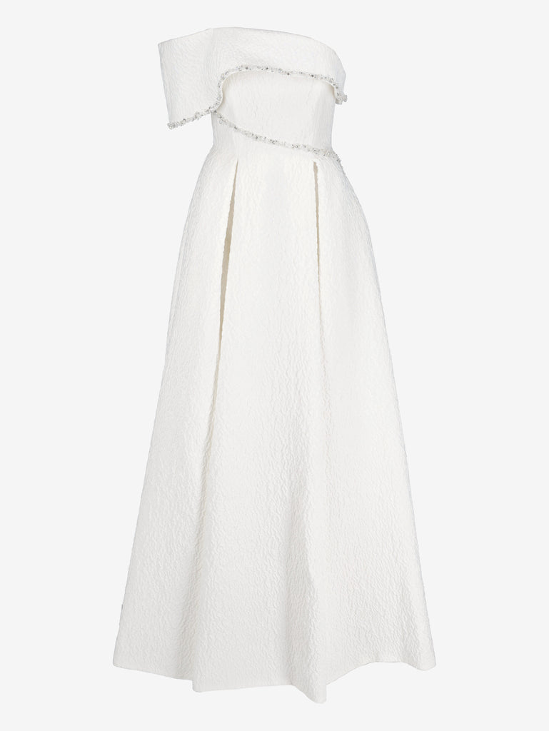 Vintage One-Shoulder Wedding Gown with Crystal Embellishments and Princess Skirt W1926.26  Vintage 