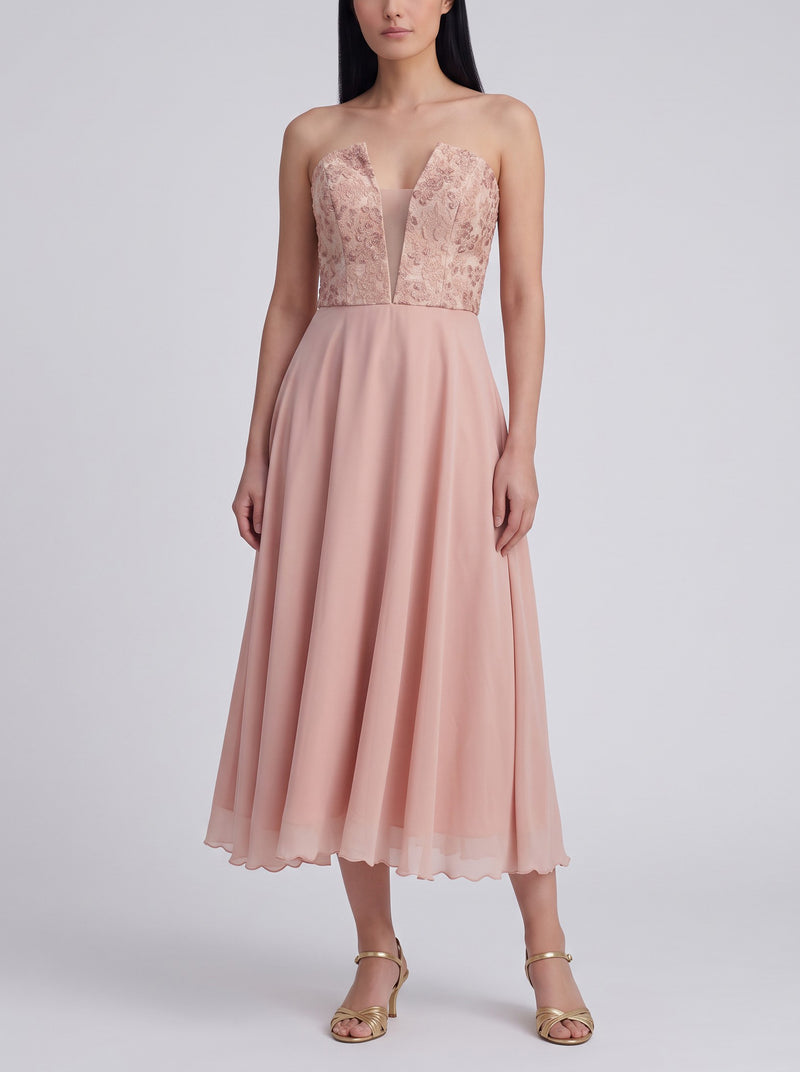 Vintage Pink Floral Appliqué Ceremony Dress W1926.44  Vintage 