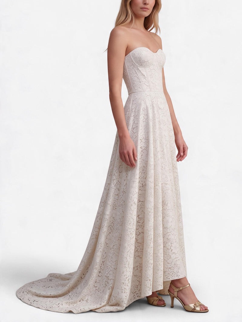 Vintage Floral Lace Wedding Dress with Train W1926.47  Vintage 