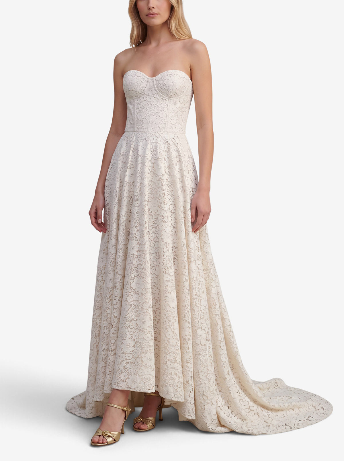Vintage Floral Lace Wedding Dress with Train W1926.47  Vintage 