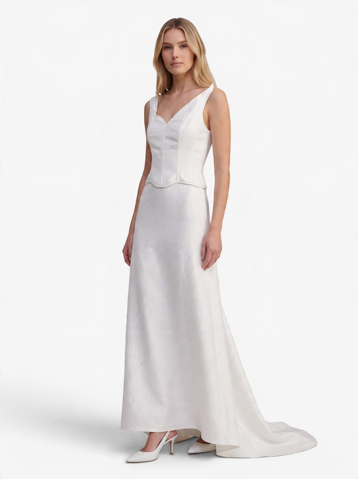 Vintage Two-Piece Wedding Gown with One-Shoulder Top and Detachable Train W1926.48  Vintage 